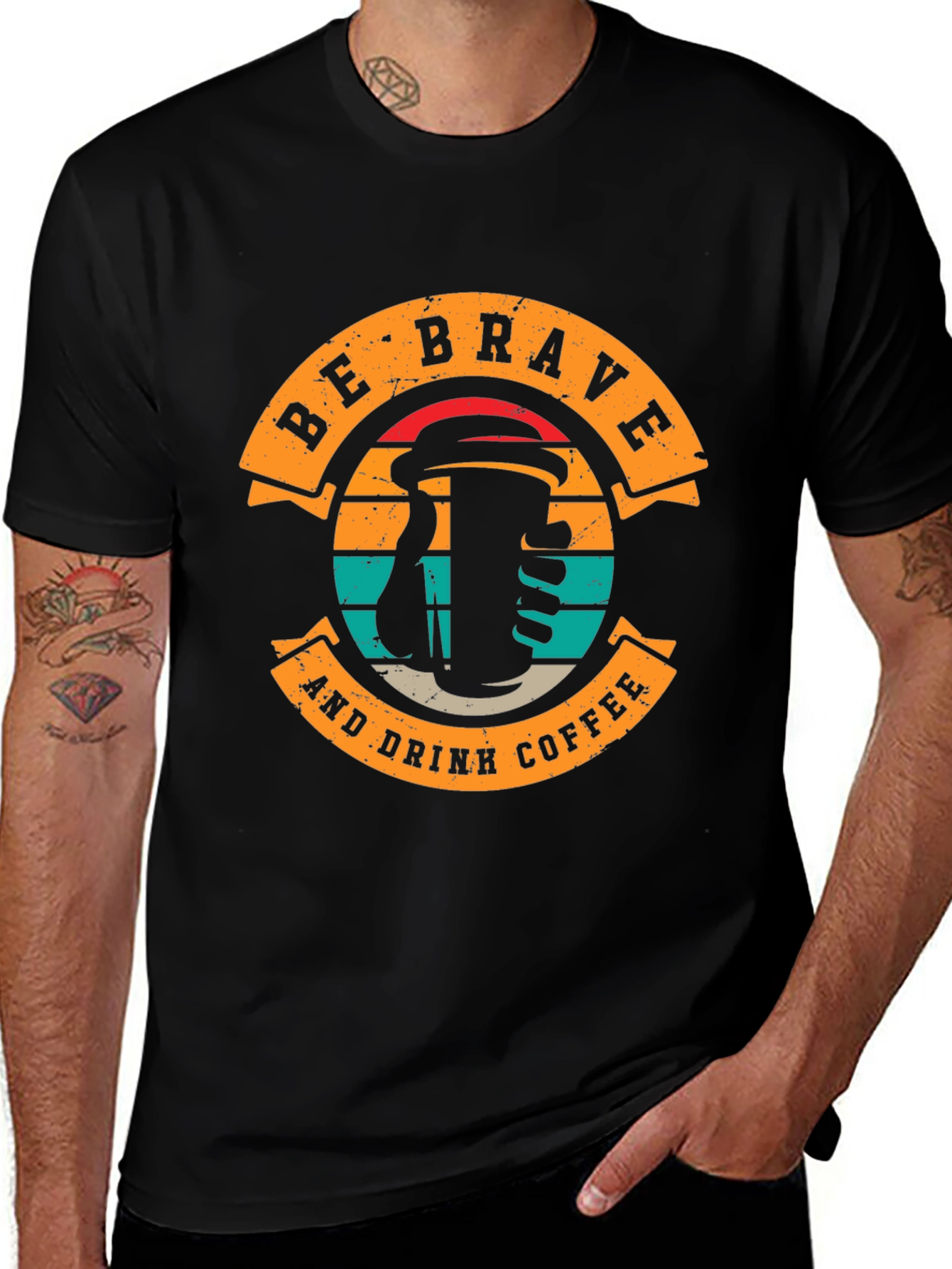 Be Brave and Drink Coffee Black T-Shirt