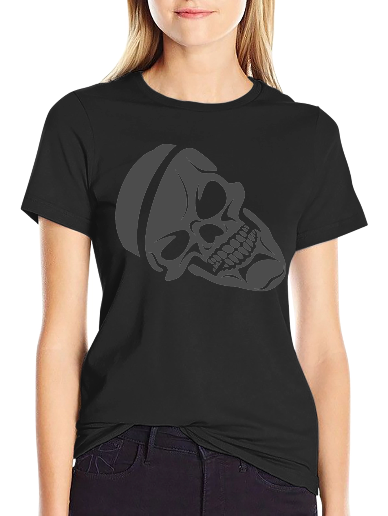 Skull Graphic Tee - Black Cotton Casual T-Shirt