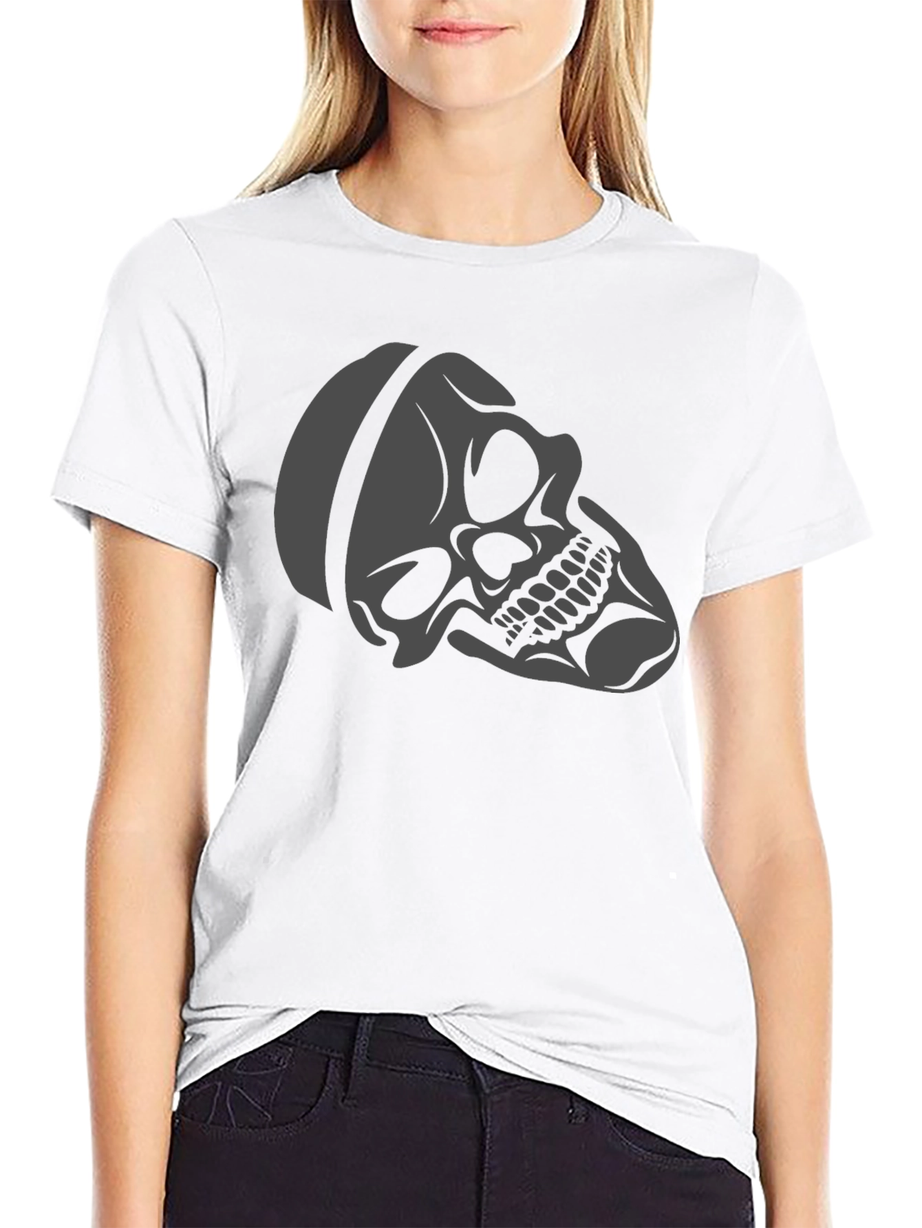 Skull Graphic Tee - Black Cotton Casual T-Shirt