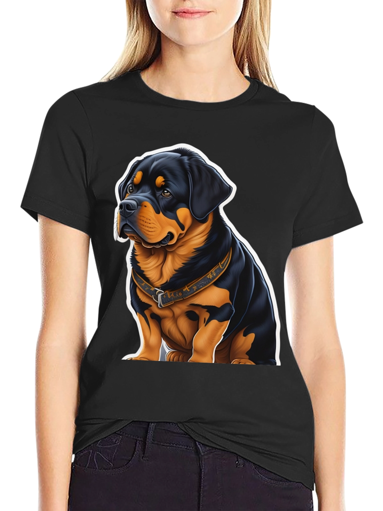 Rottweiler Dog Graphic Tee - Black Cotton Blend