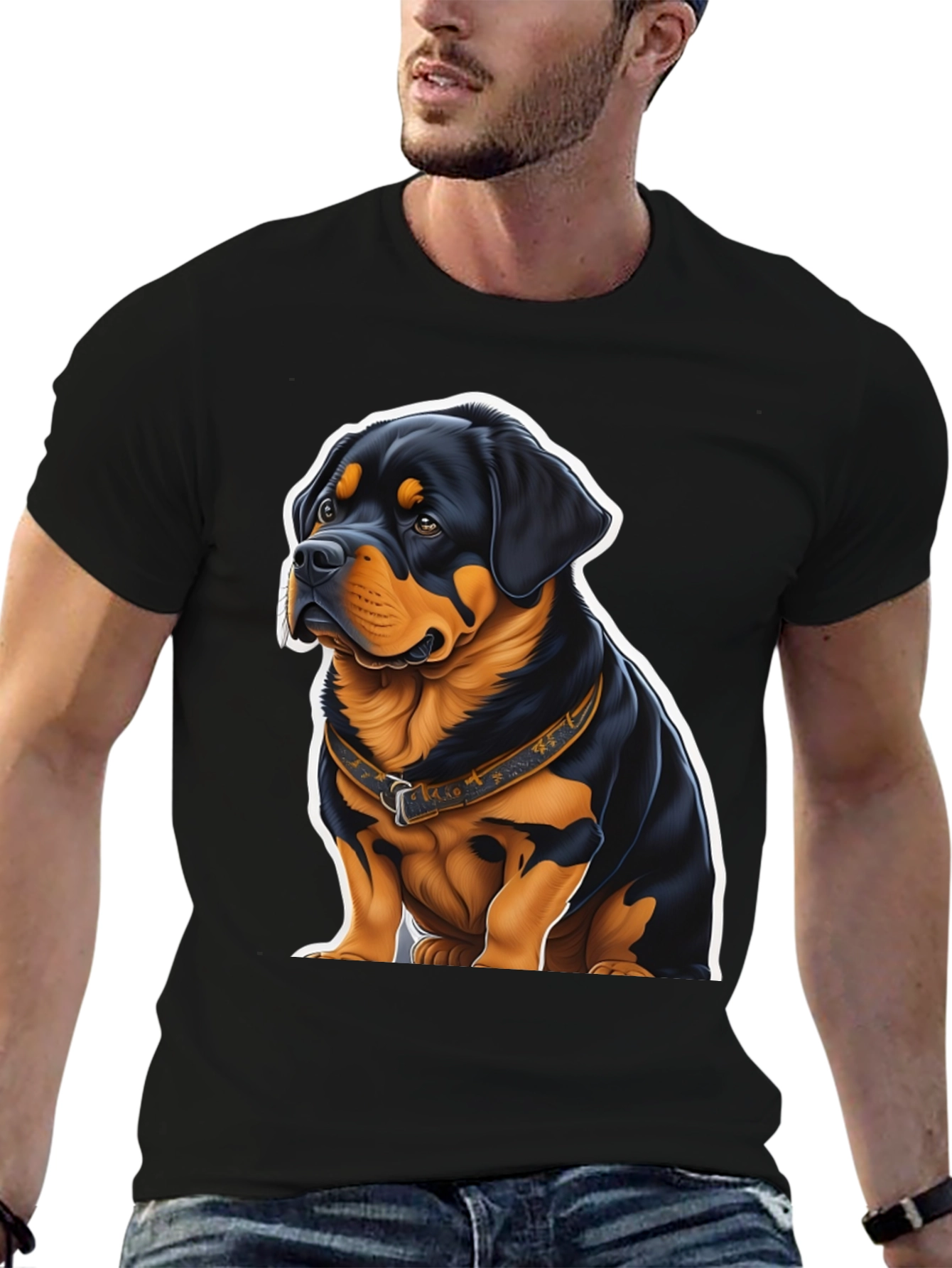 Rottweiler Dog Graphic Tee - Black Cotton Blend