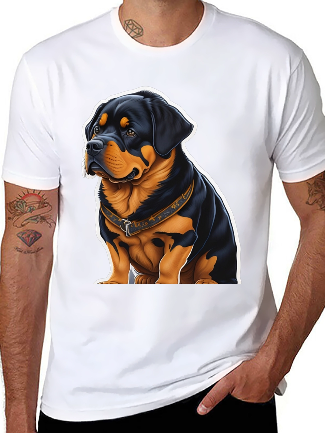 Rottweiler Dog Graphic Tee - Black Cotton Blend