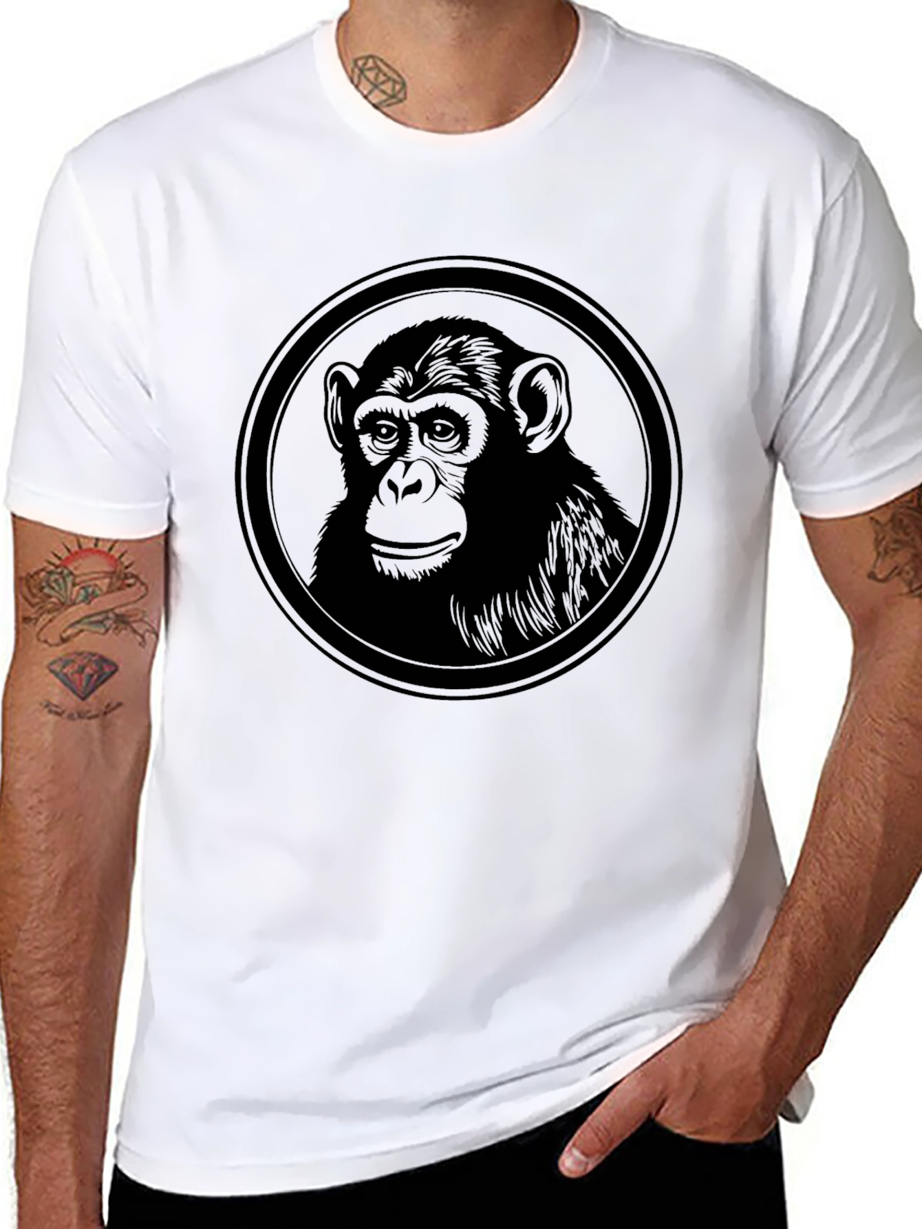 Chimpanzee Graphic Tee - Black Cotton T-Shirt
