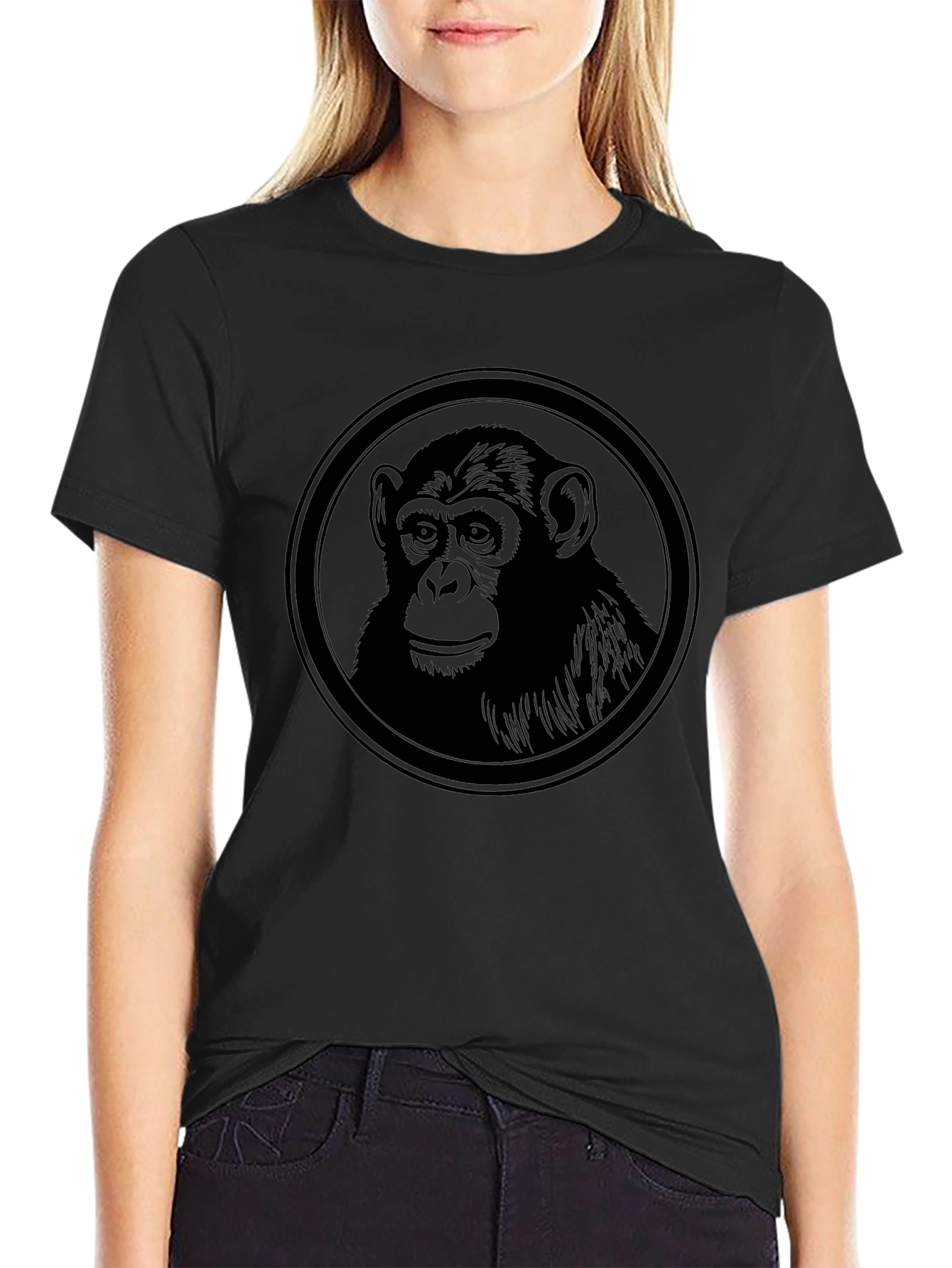 Chimpanzee Graphic Tee - Black Cotton T-Shirt