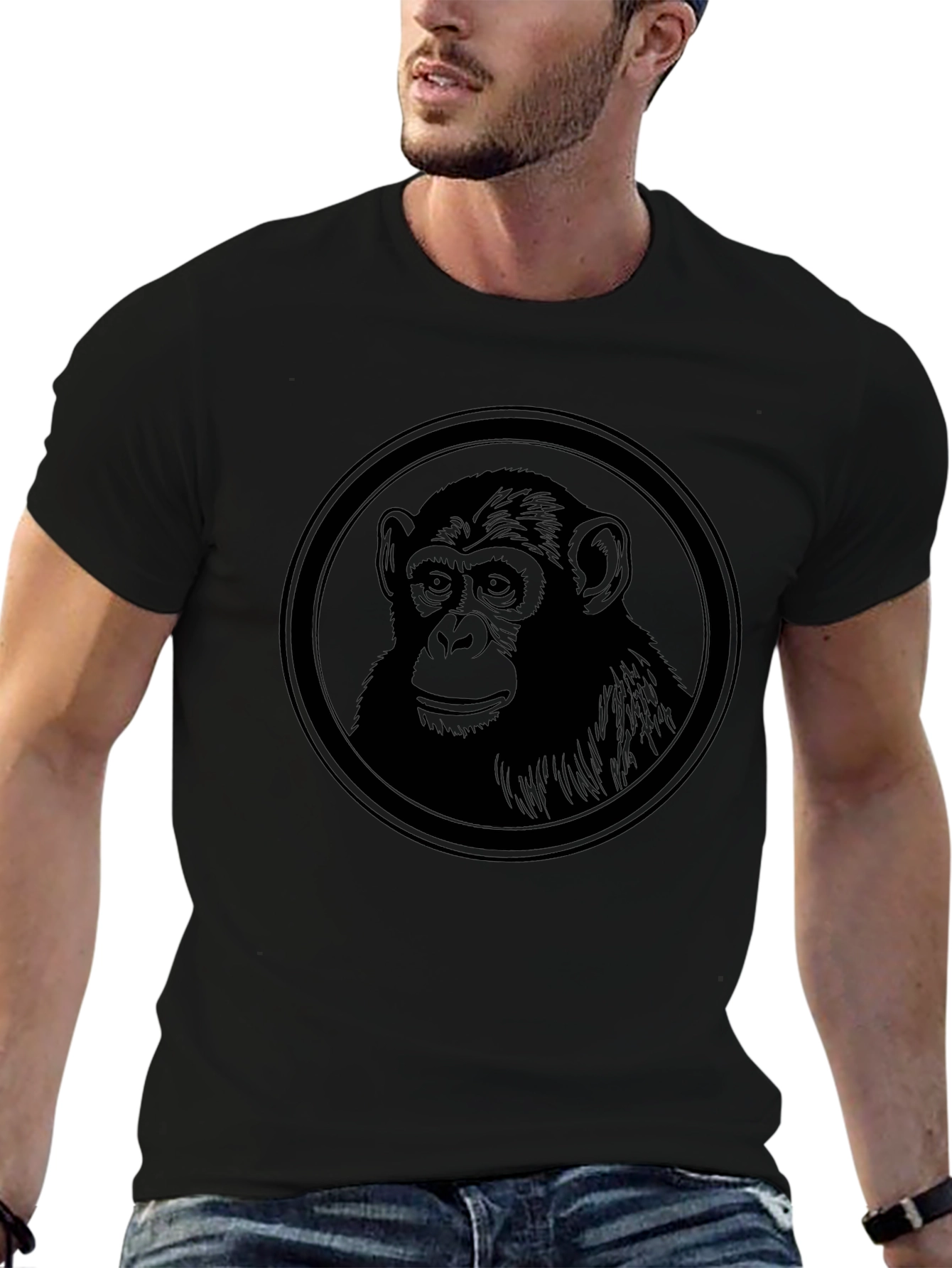Chimpanzee Graphic Tee - Black Cotton T-Shirt