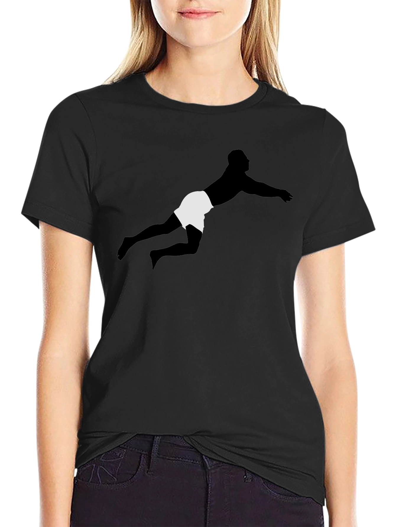 Diving Silhouette Black Tee - Sporty Graphic T-Shirt