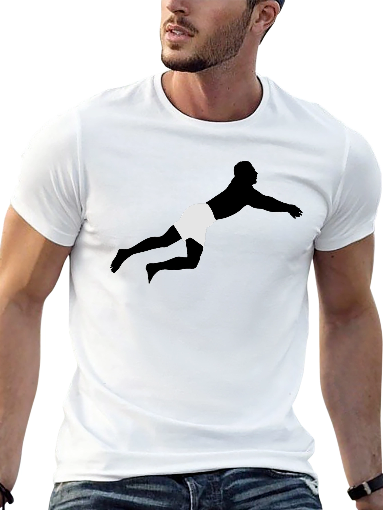 Diving Silhouette Black Tee - Sporty Graphic T-Shirt