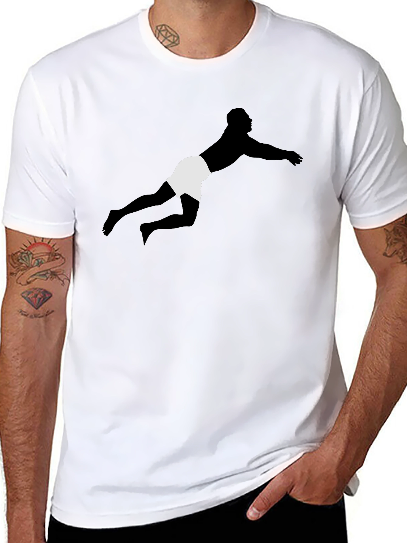 Diving Silhouette Black Tee - Sporty Graphic T-Shirt