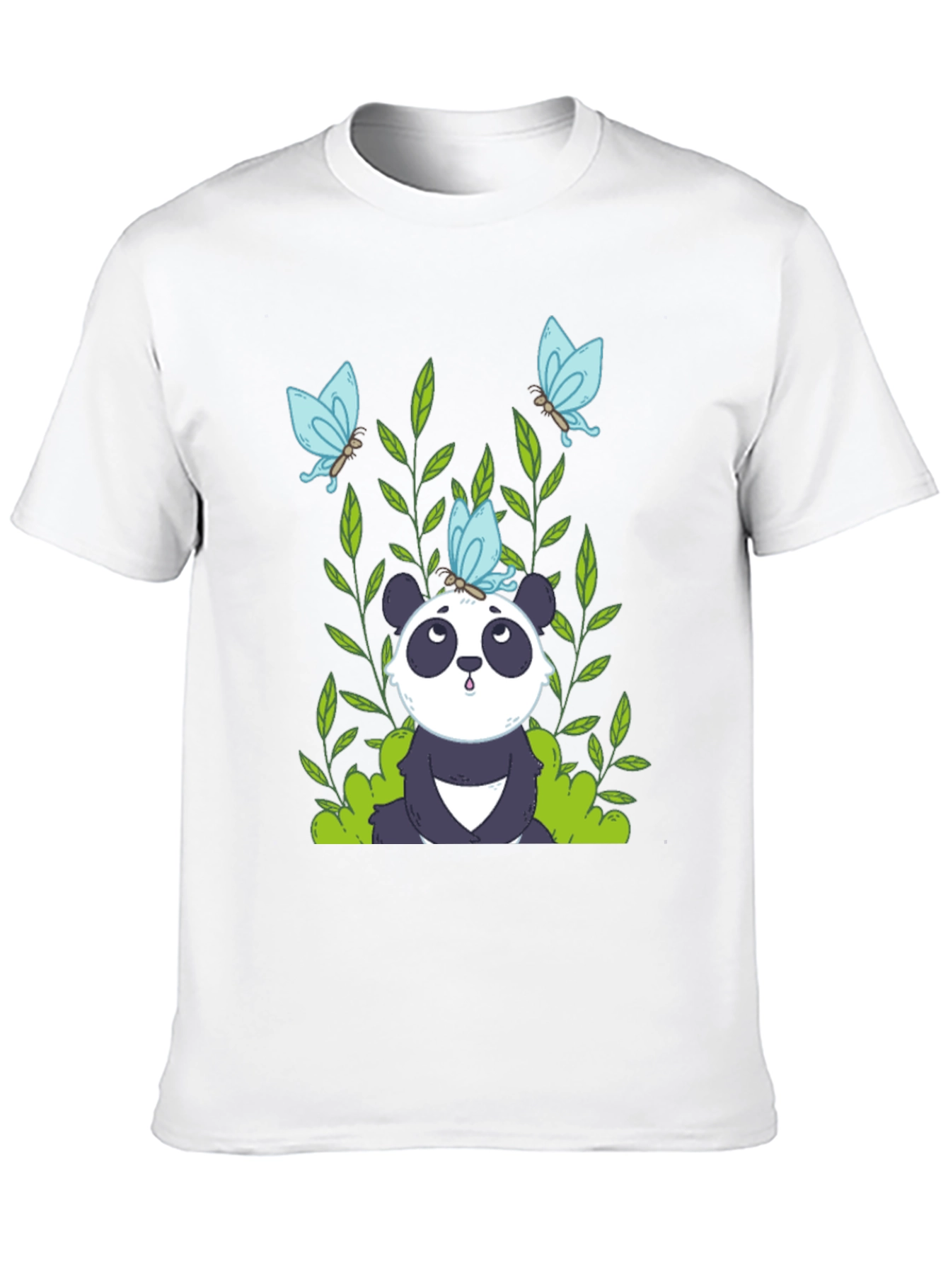 Panda and Butterflies Black T-Shirt