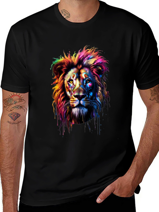 Rainbow Lion Graphic T-Shirt - Bold Artistic Design