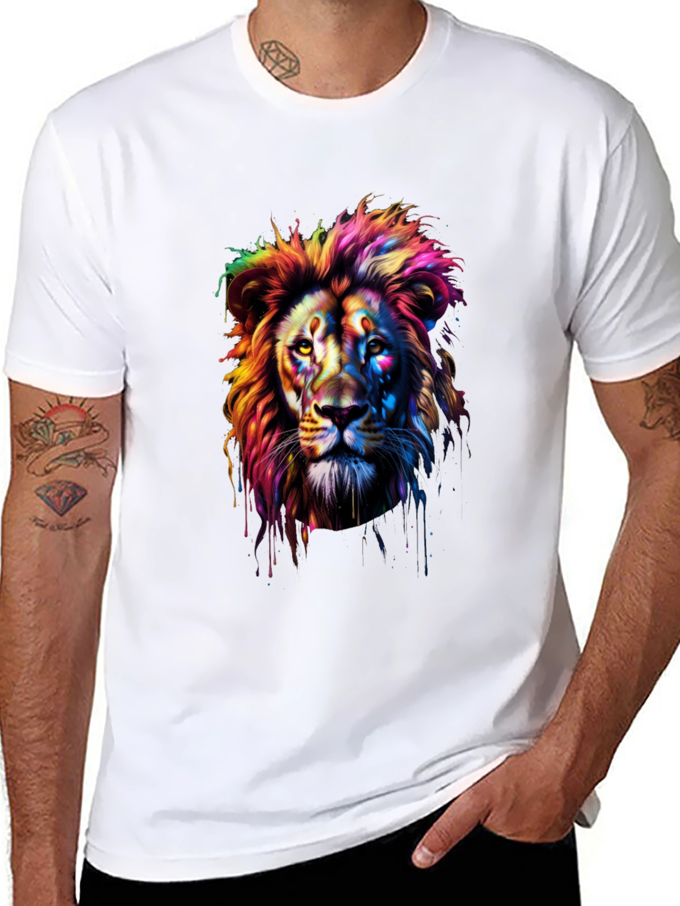 Rainbow Lion Graphic T-Shirt - Bold Artistic Design