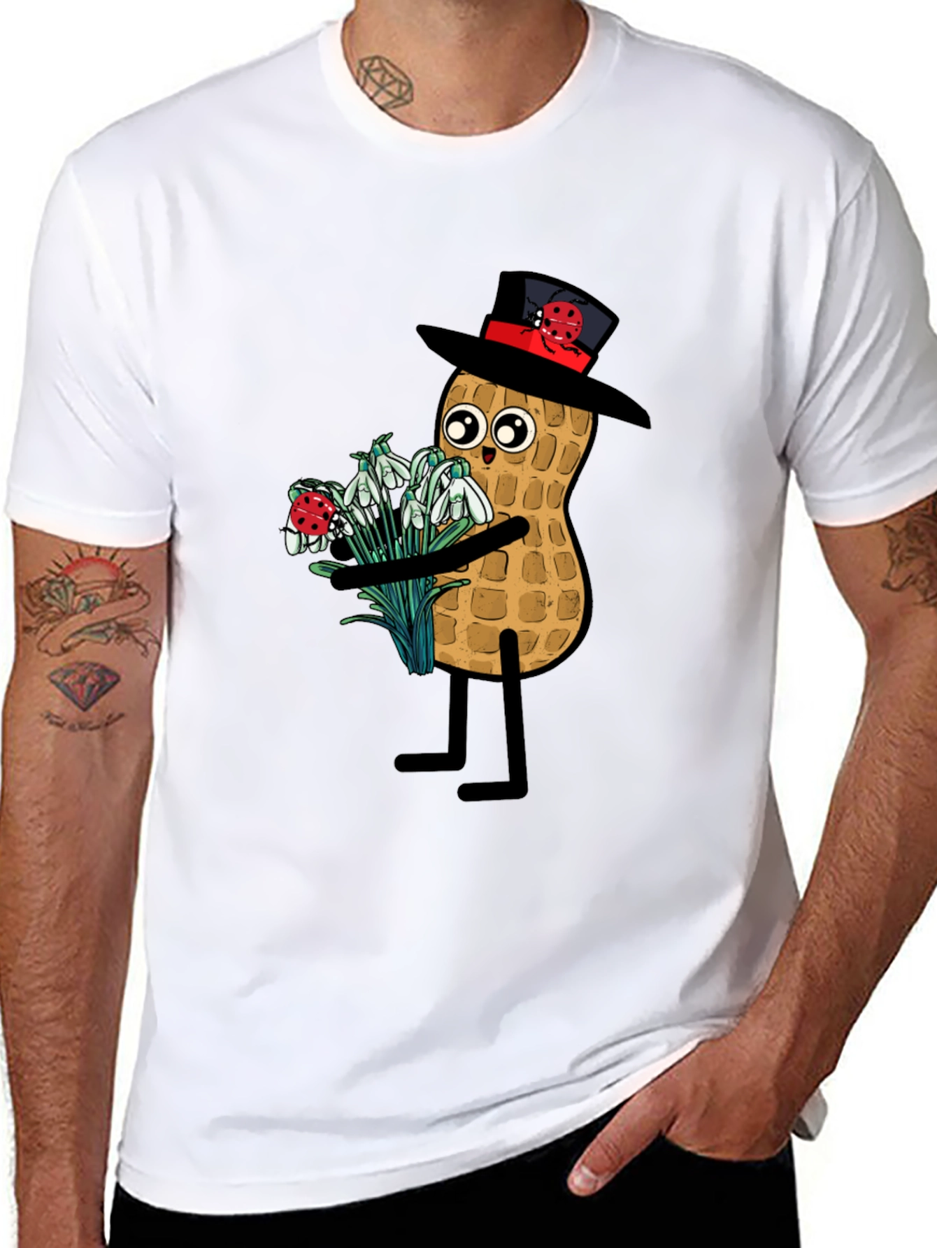 Funny Peanut with Flowers Graphic Tee