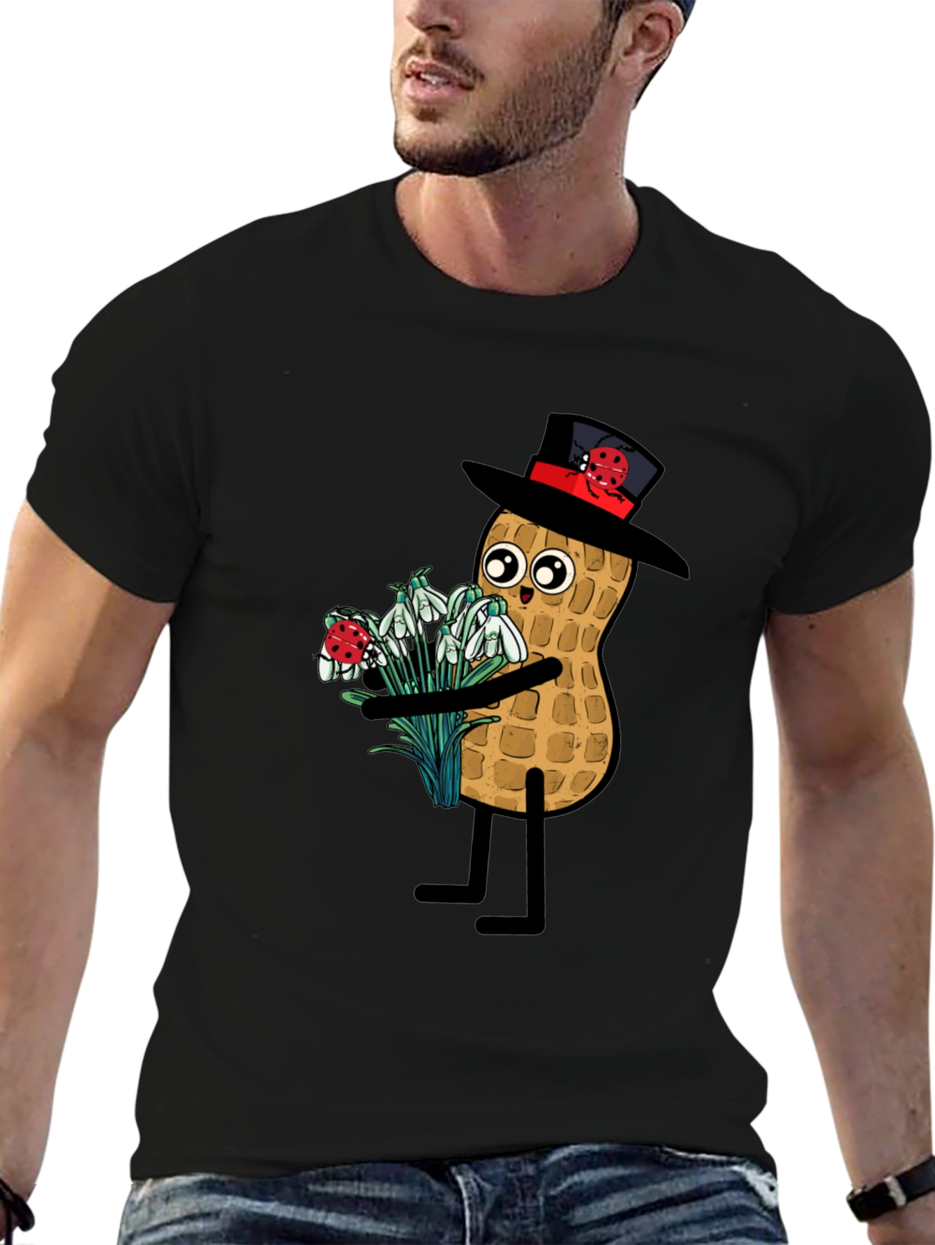 Funny Peanut with Flowers Graphic Tee