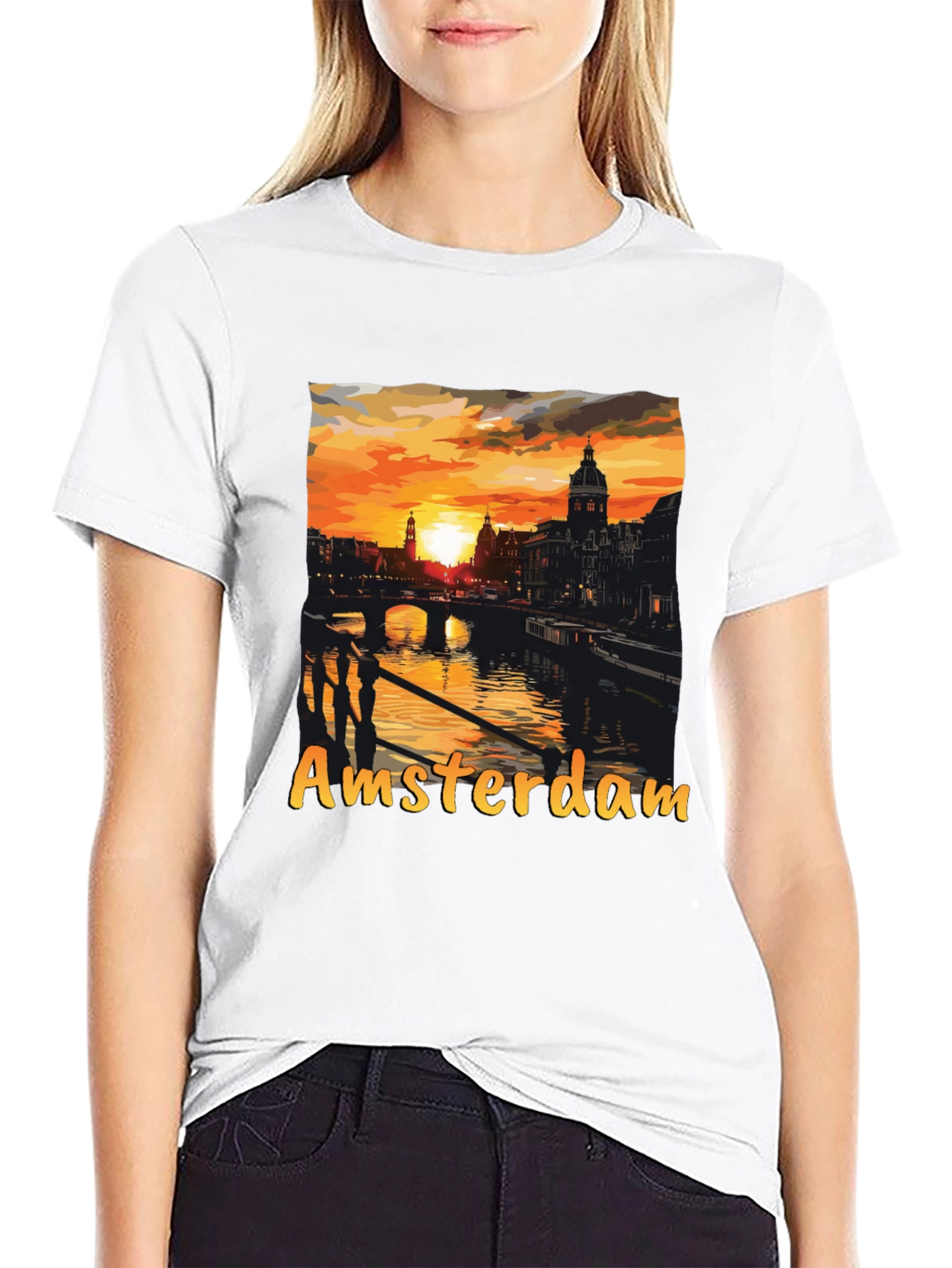 Amsterdam Sunset Graphic Tee - Black Cotton T-Shirt