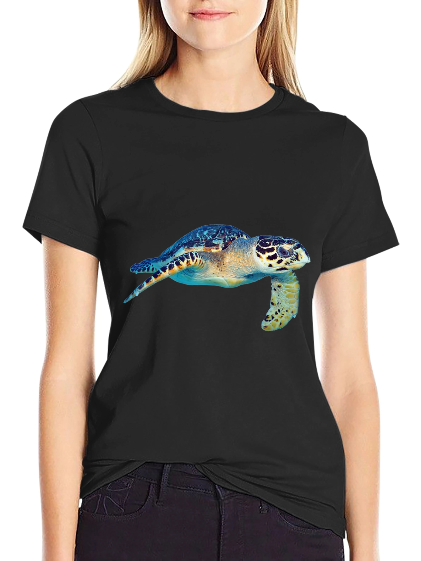 Sea Turtle Graphic Tee - Black Cotton Blend