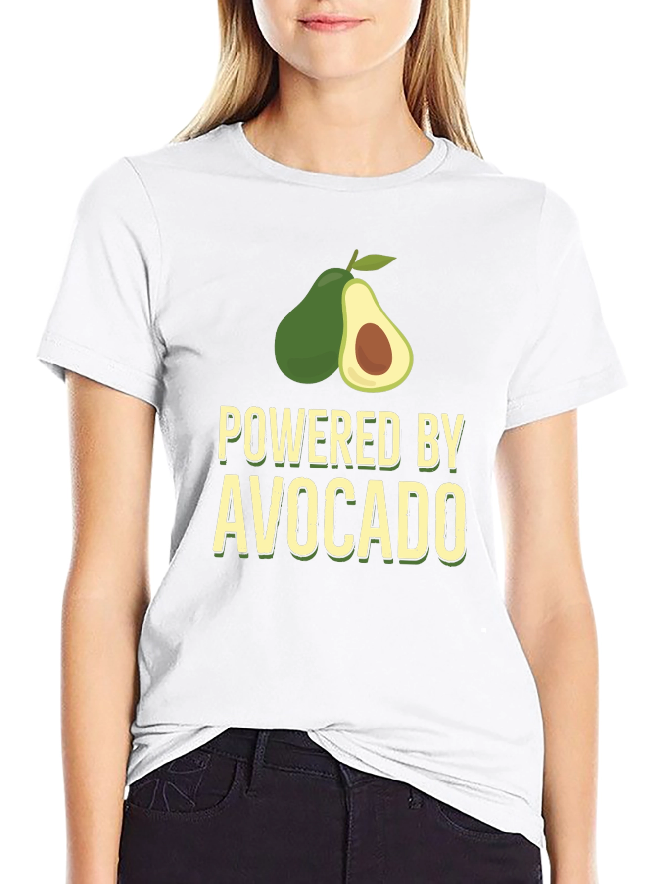 Powered By Avocado T-Shirt - Black Funny Tee