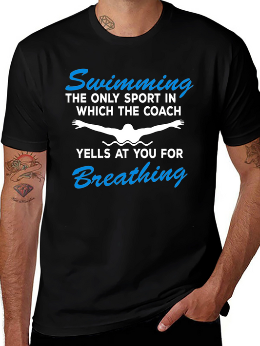 Funny Swimming T-Shirt - Coach Yelling for Breathing