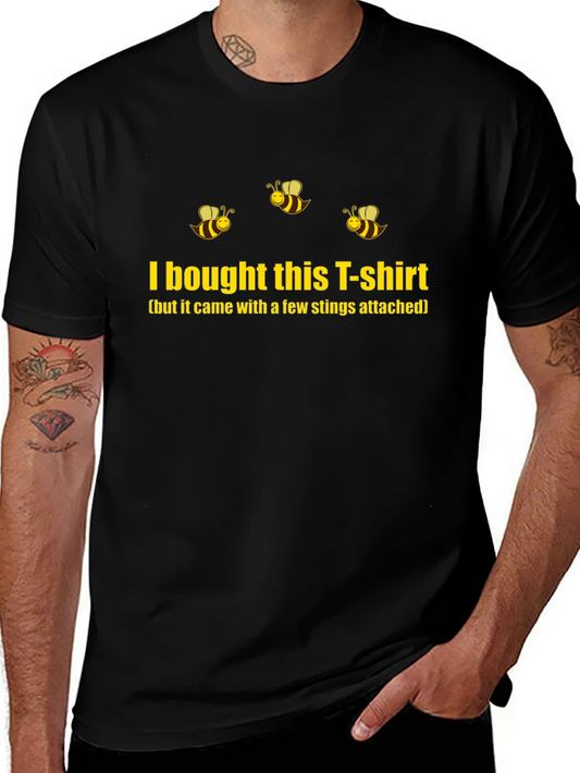 Humorous Bee Sting T-Shirt - Black Cotton Blend