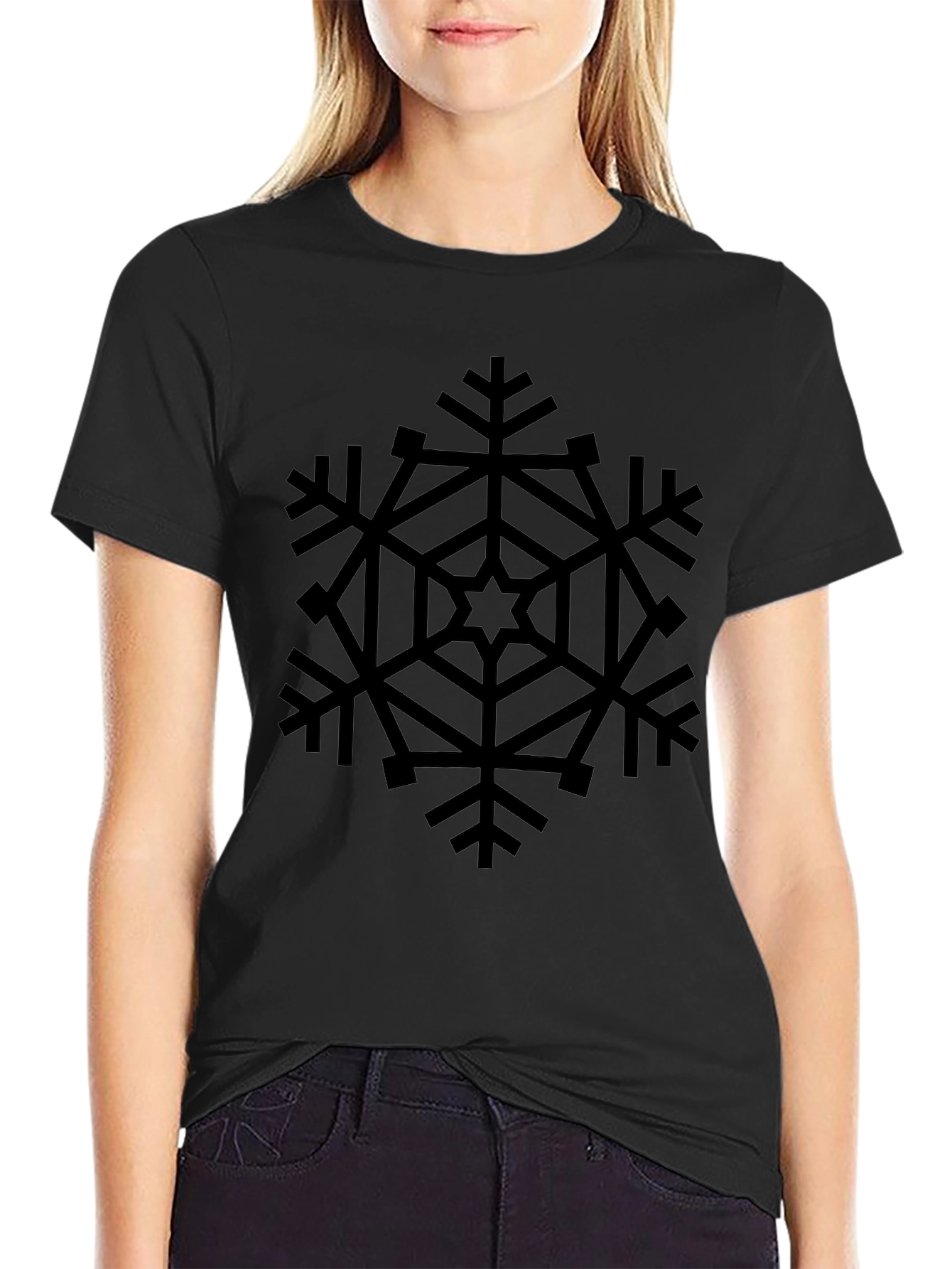 Black Snowflake Graphic Tee - Stylish Winter Apparel