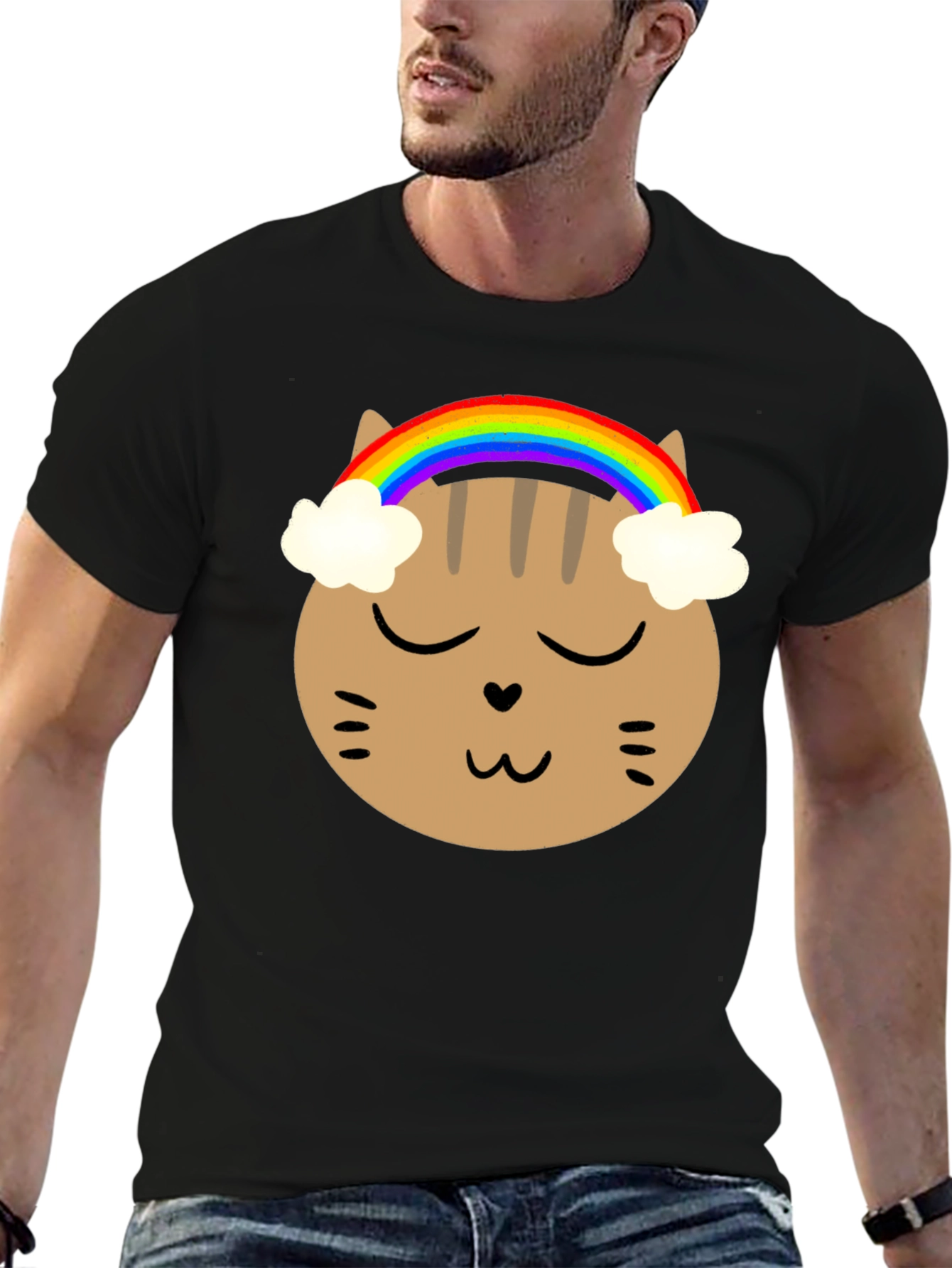 Rainbow Cat Graphic Tee - Soft Cotton Blend