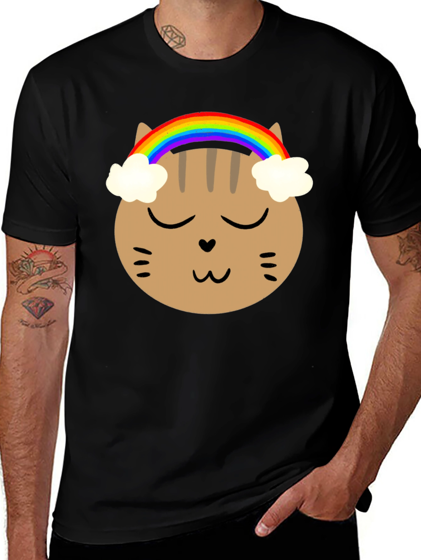 Rainbow Cat Graphic Tee - Soft Cotton Blend