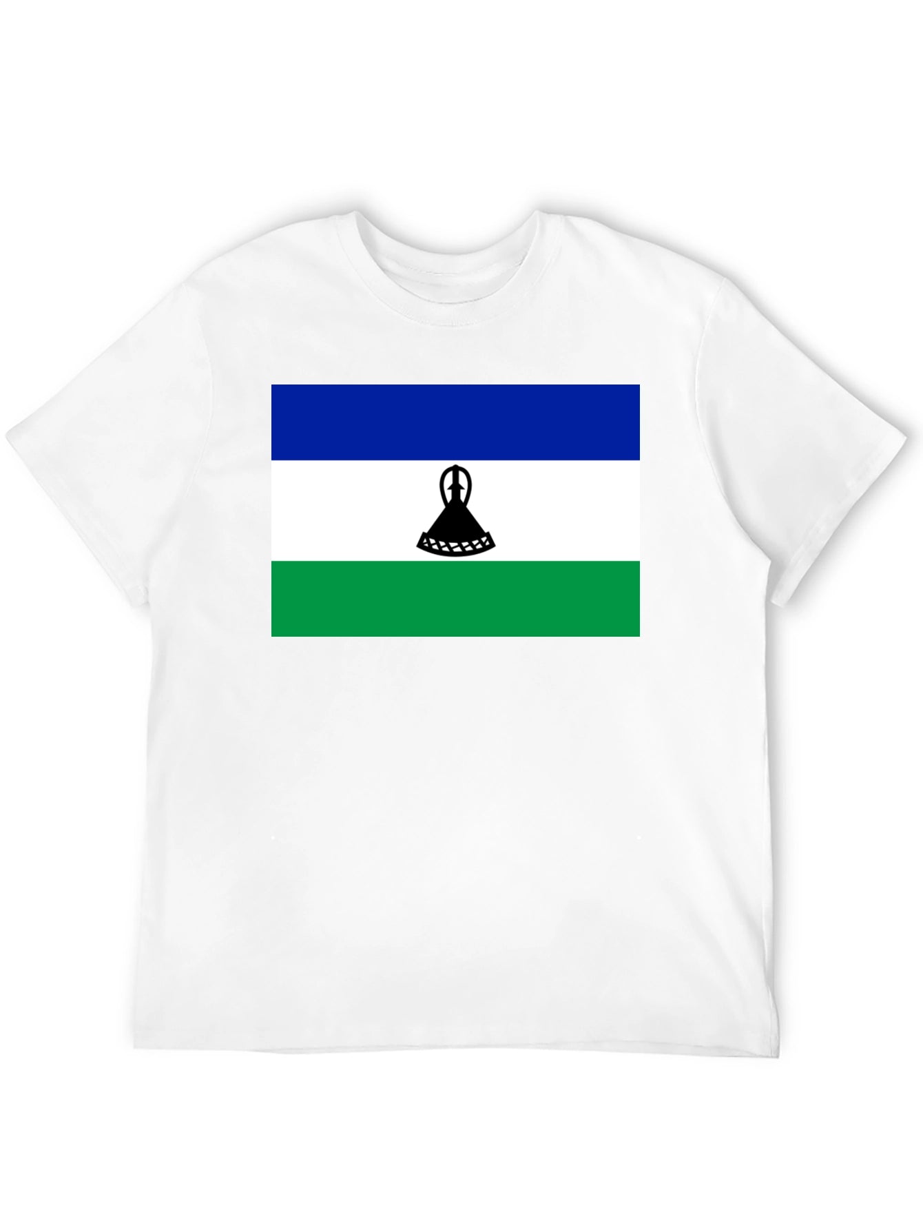 Lesotho Flag Graphic Tee - Black Cotton T-Shirt