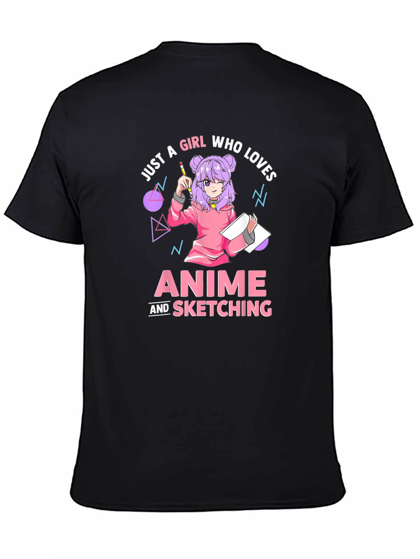 Anime and Sketching Girl T-Shirt - Black