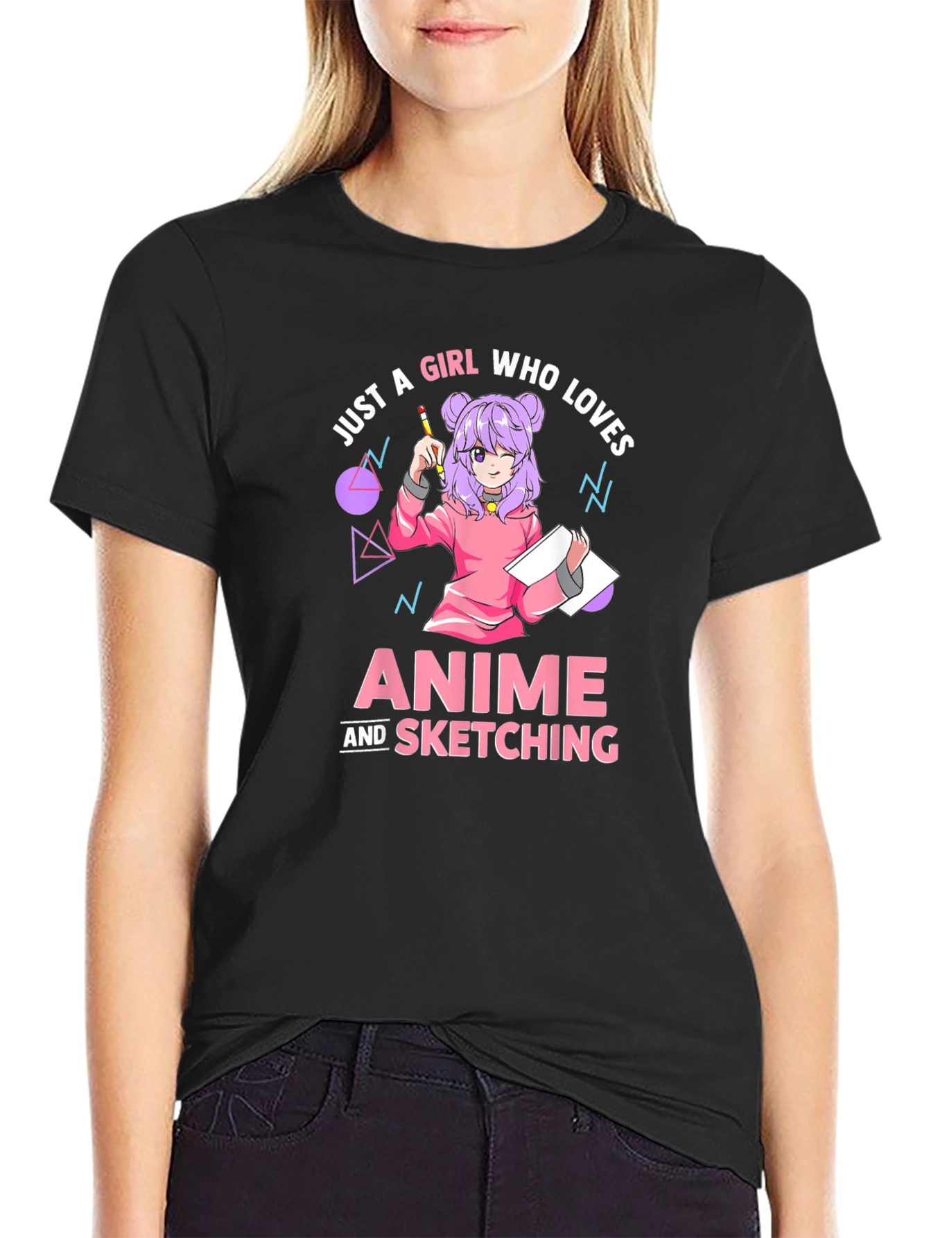 Anime and Sketching Girl T-Shirt - Black