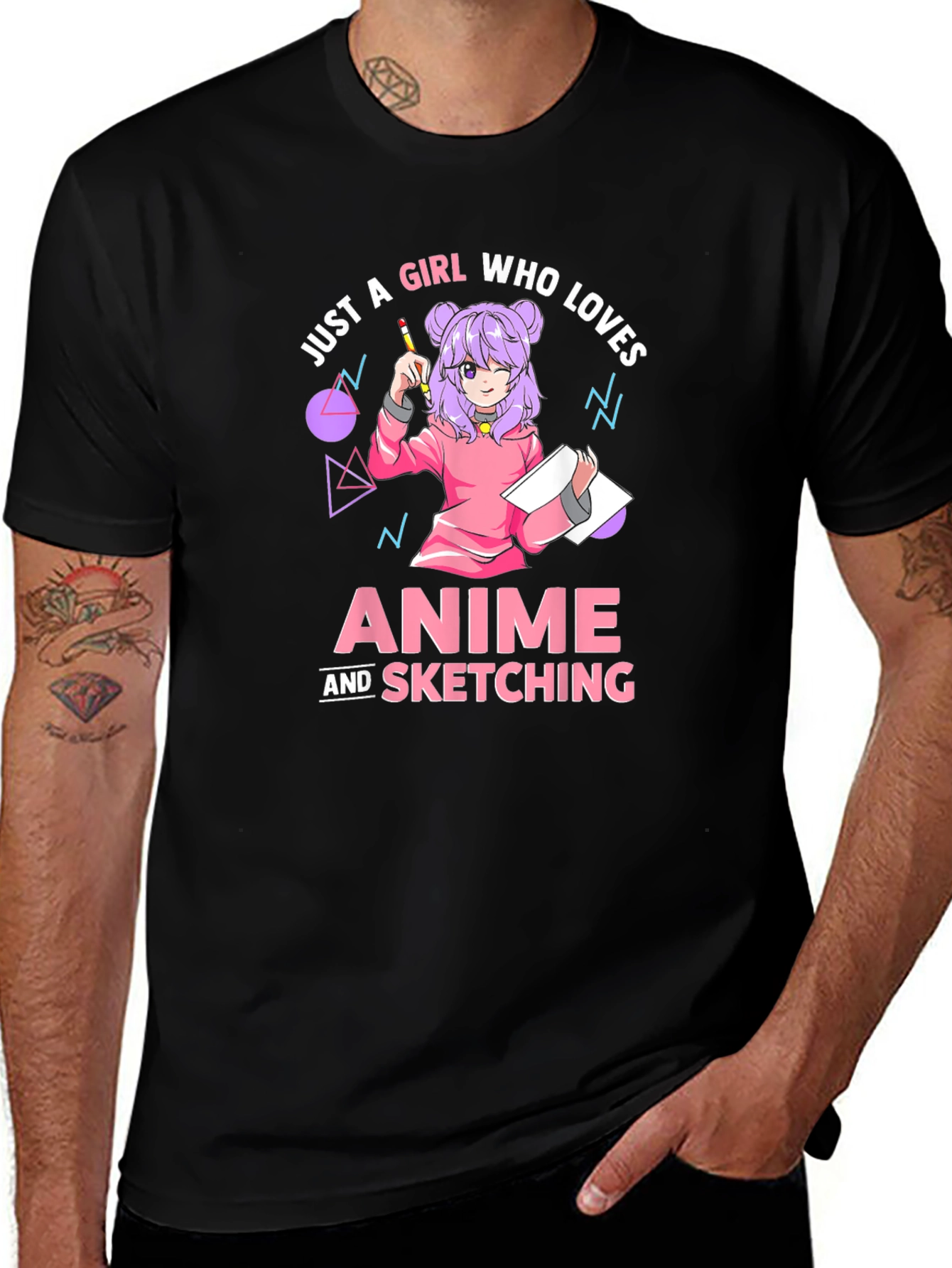 Anime and Sketching Girl T-Shirt - Black
