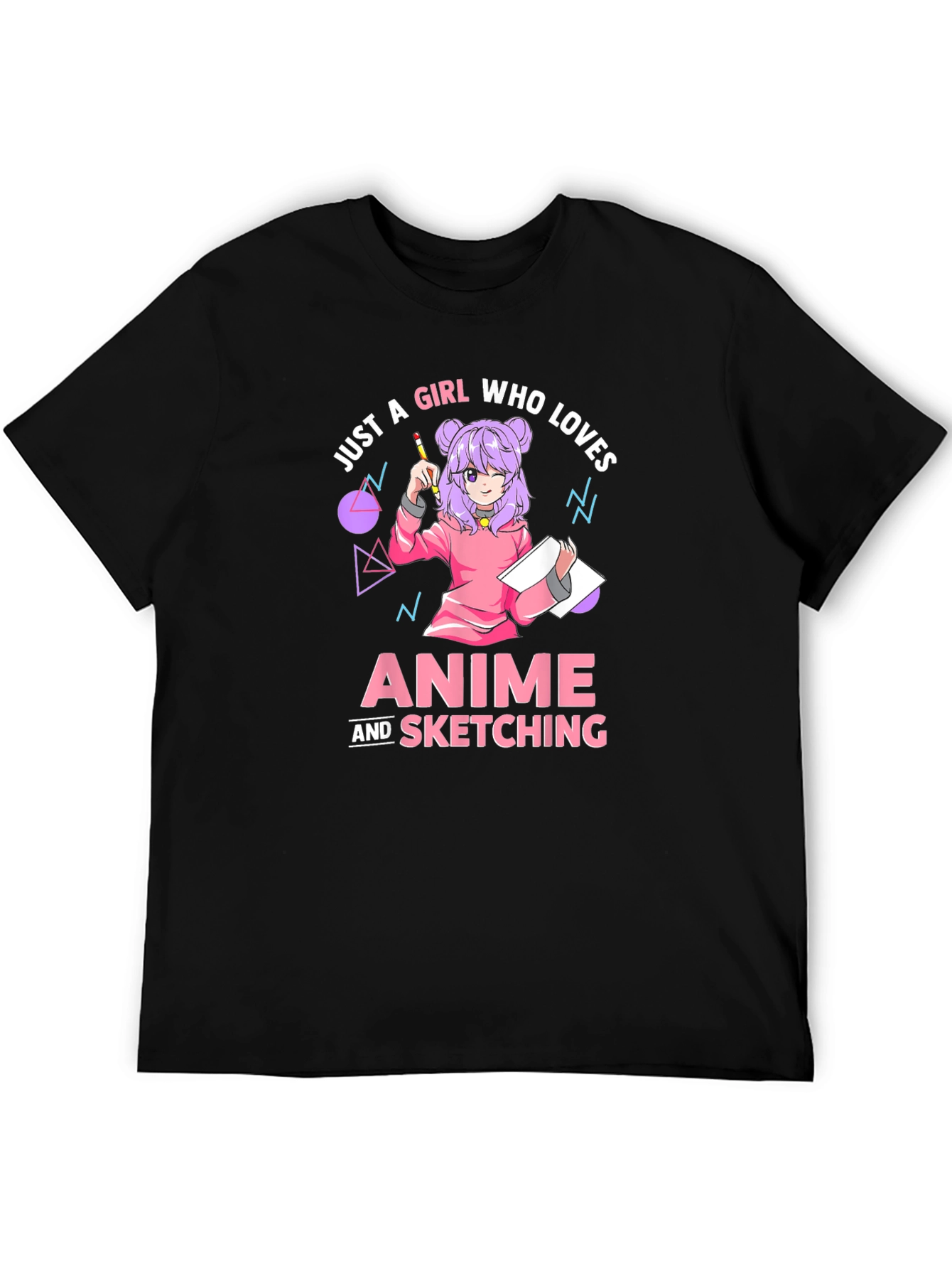 Anime and Sketching Girl T-Shirt - Black