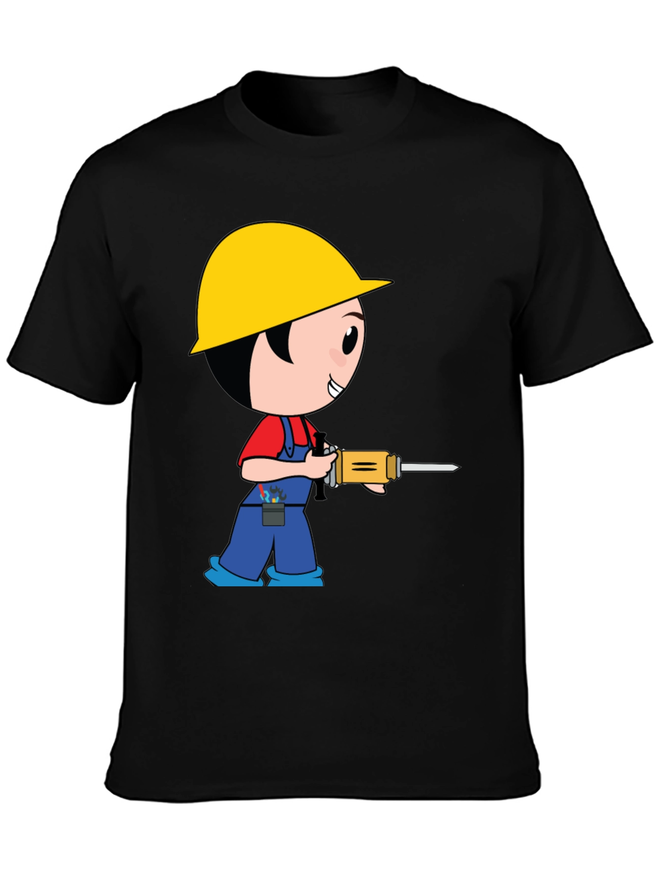 Cartoon Construction Worker Black T-Shirt