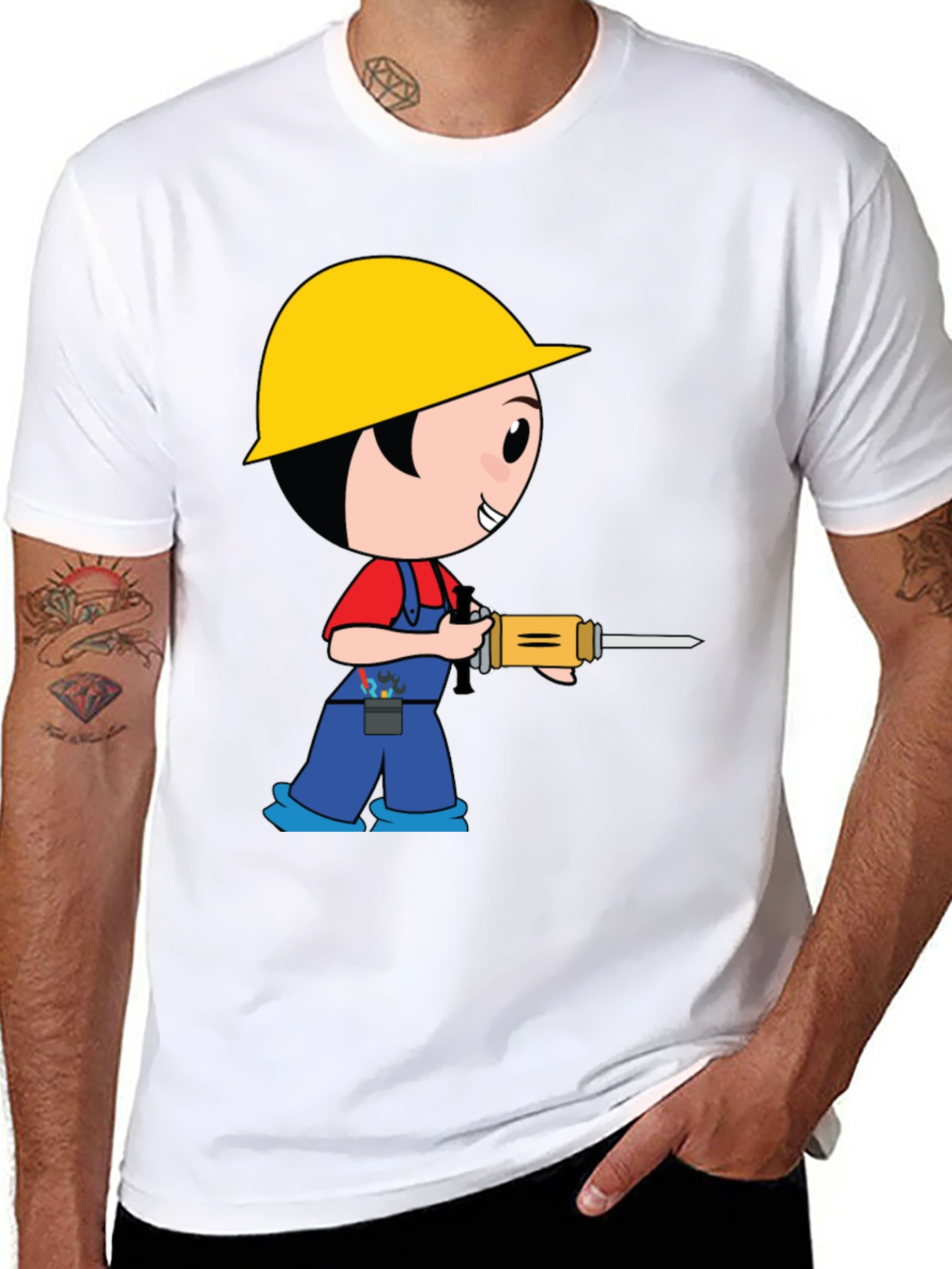Cartoon Construction Worker Black T-Shirt
