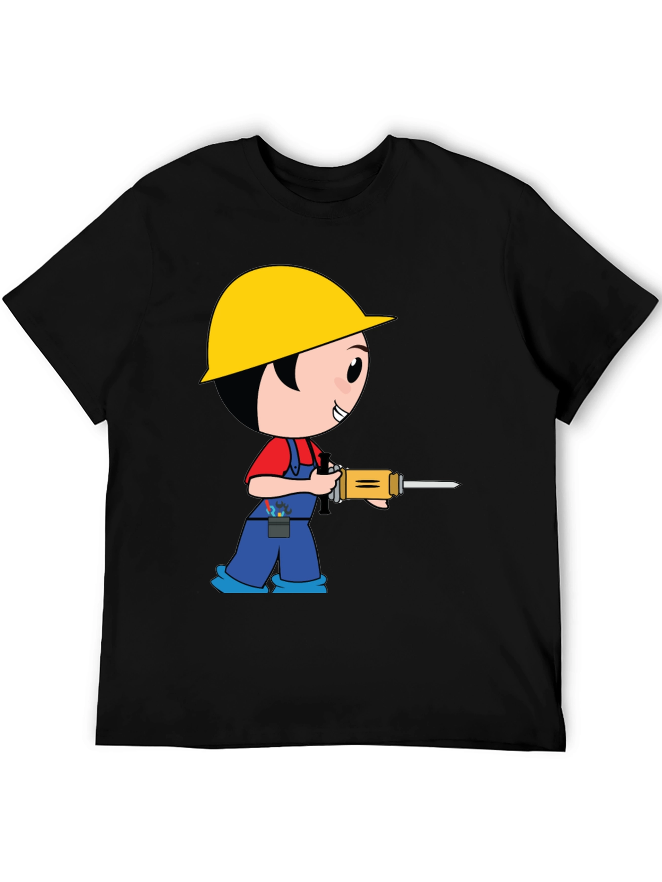 Cartoon Construction Worker Black T-Shirt