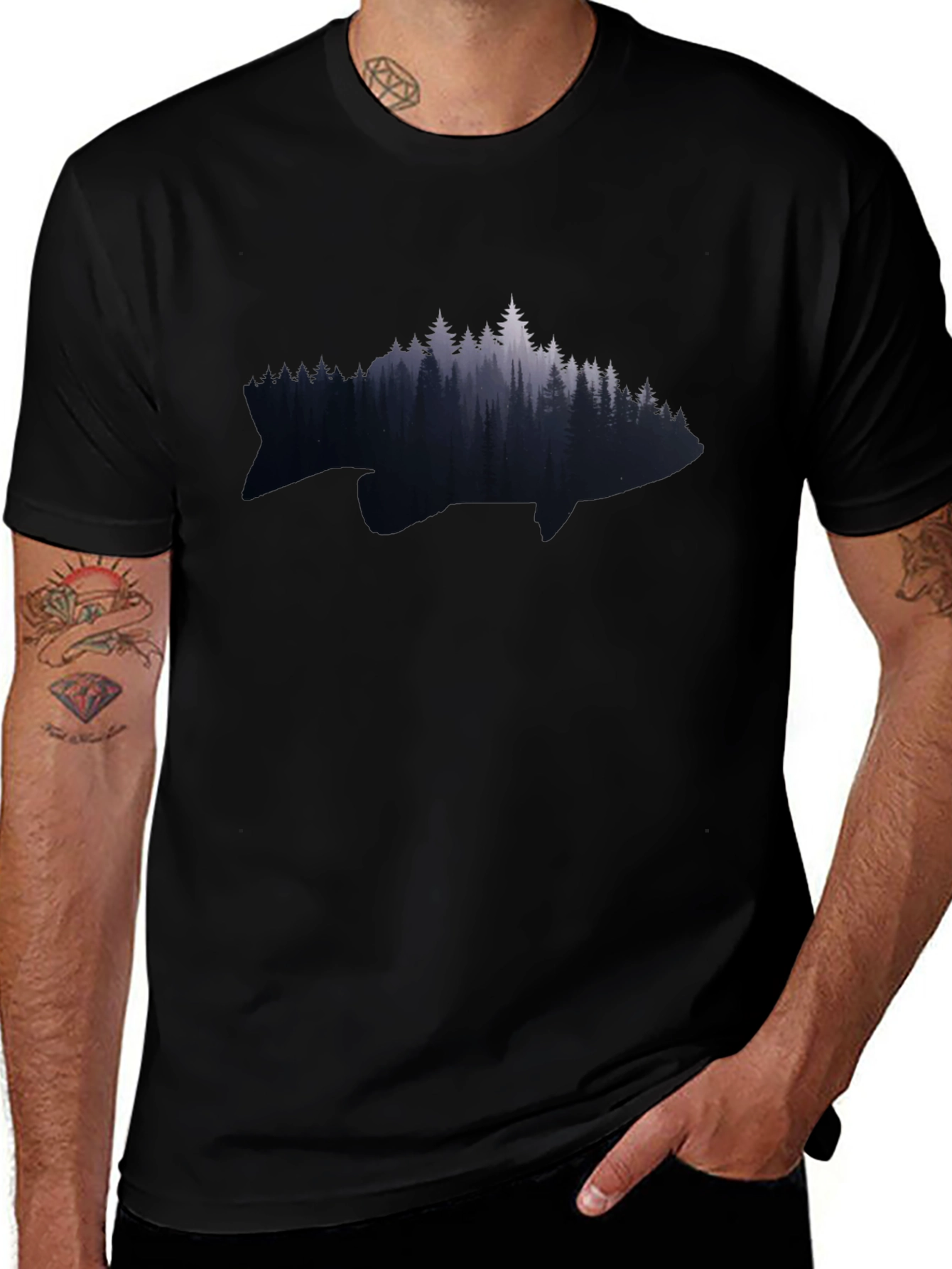 Nature Fish Graphic Tee - Black