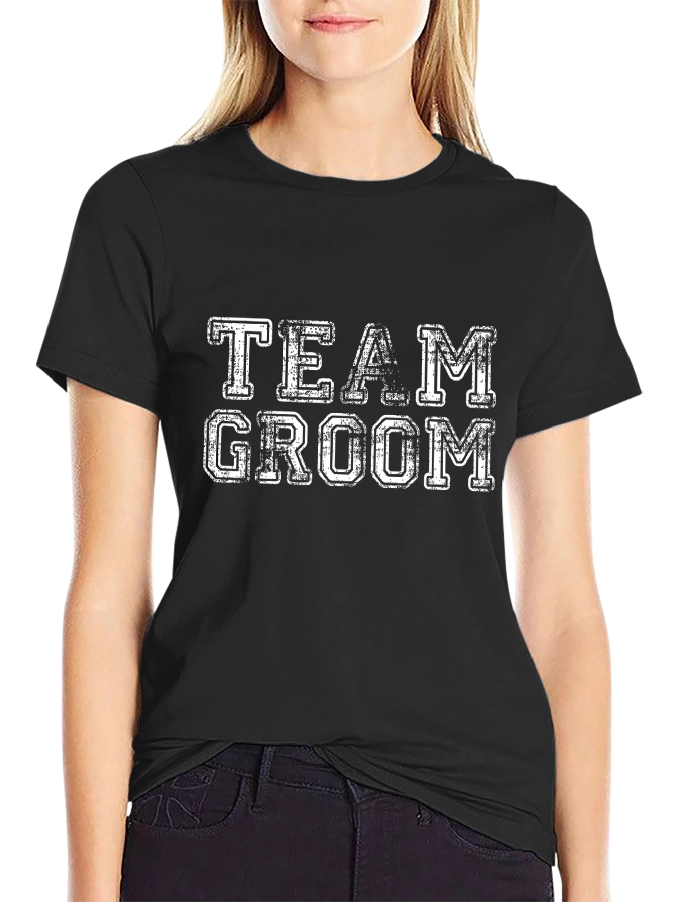Team Groom T-Shirt - Black Cotton Blend Crew Neck