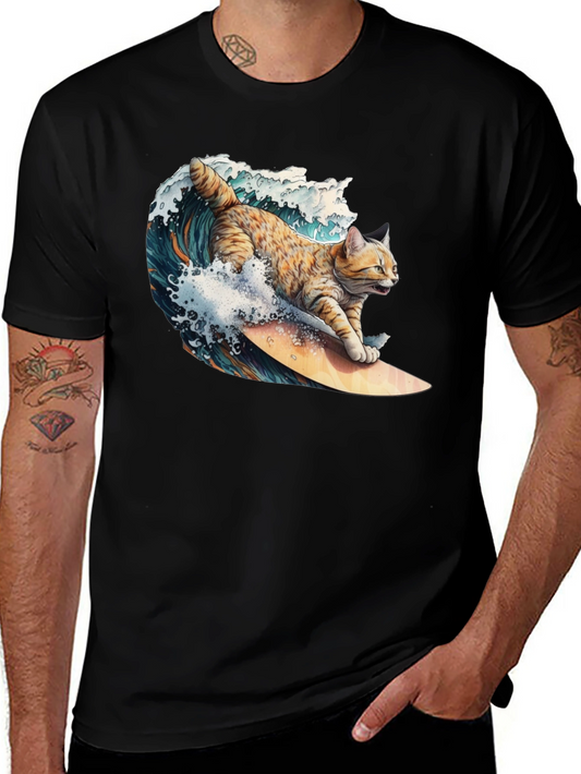 Surfing Cat T-Shirt - Cool Graphic Tee