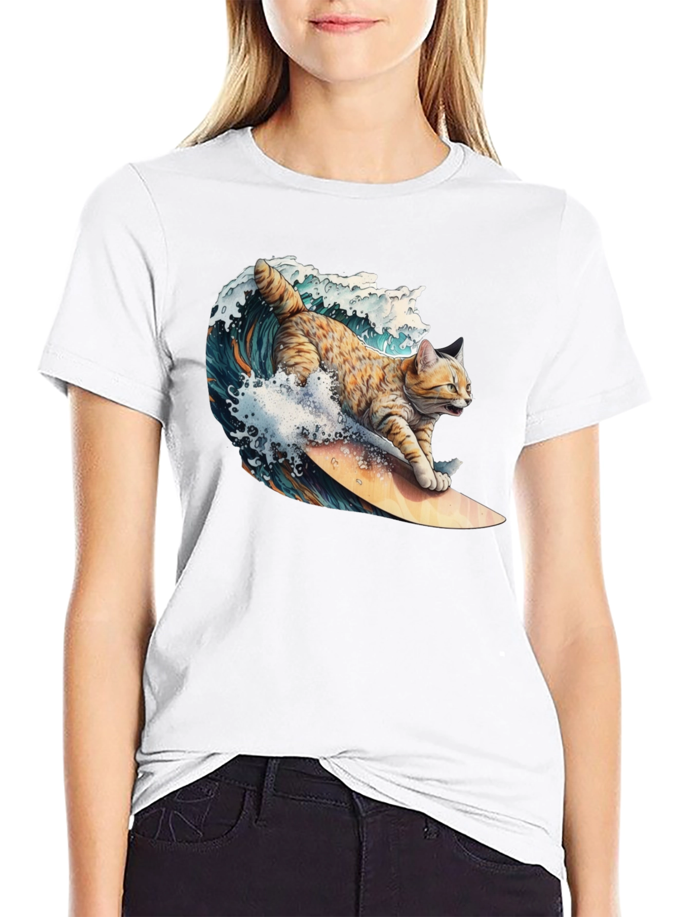 Surfing Cat T-Shirt - Cool Graphic Tee