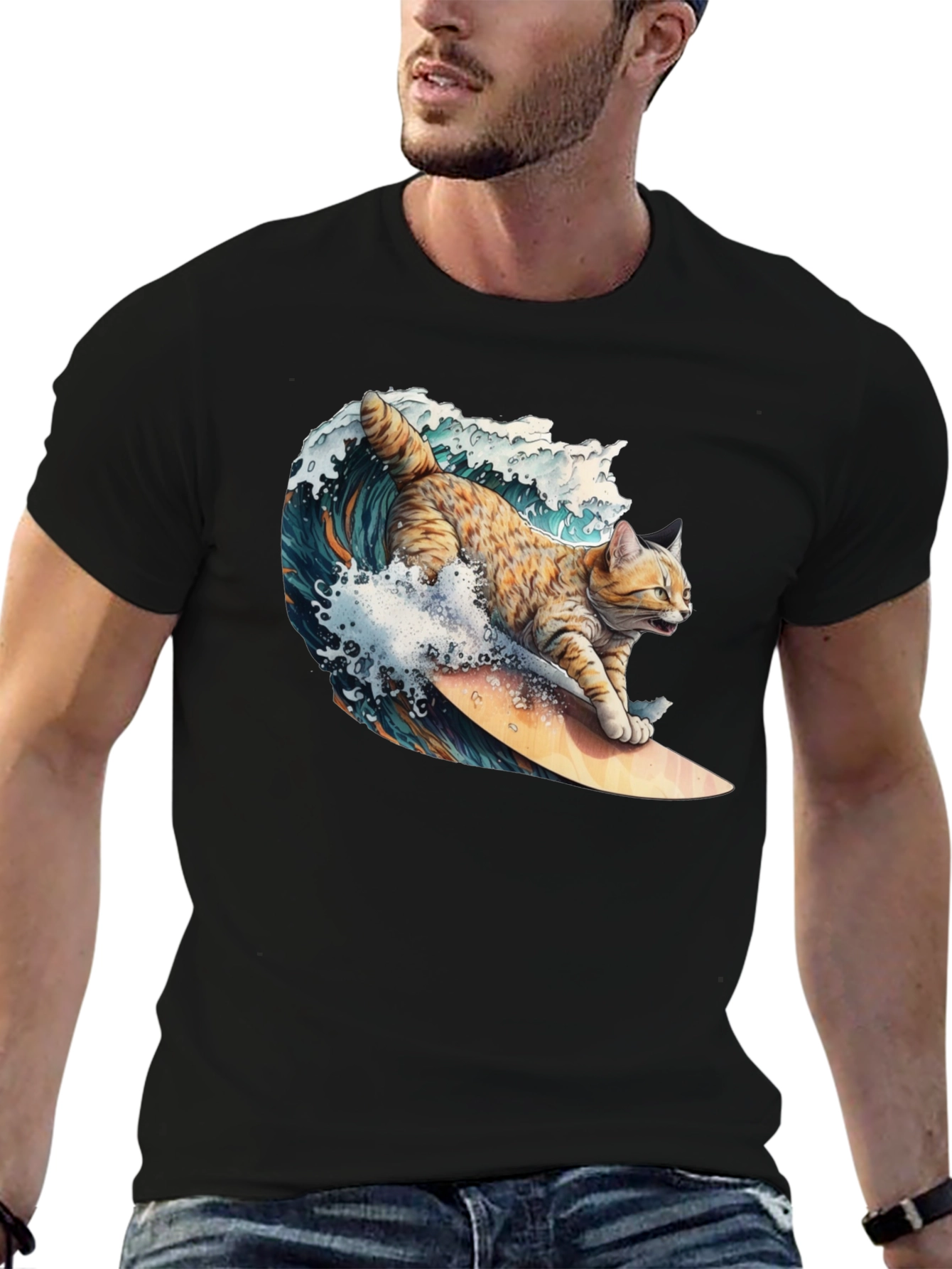 Surfing Cat T-Shirt - Cool Graphic Tee