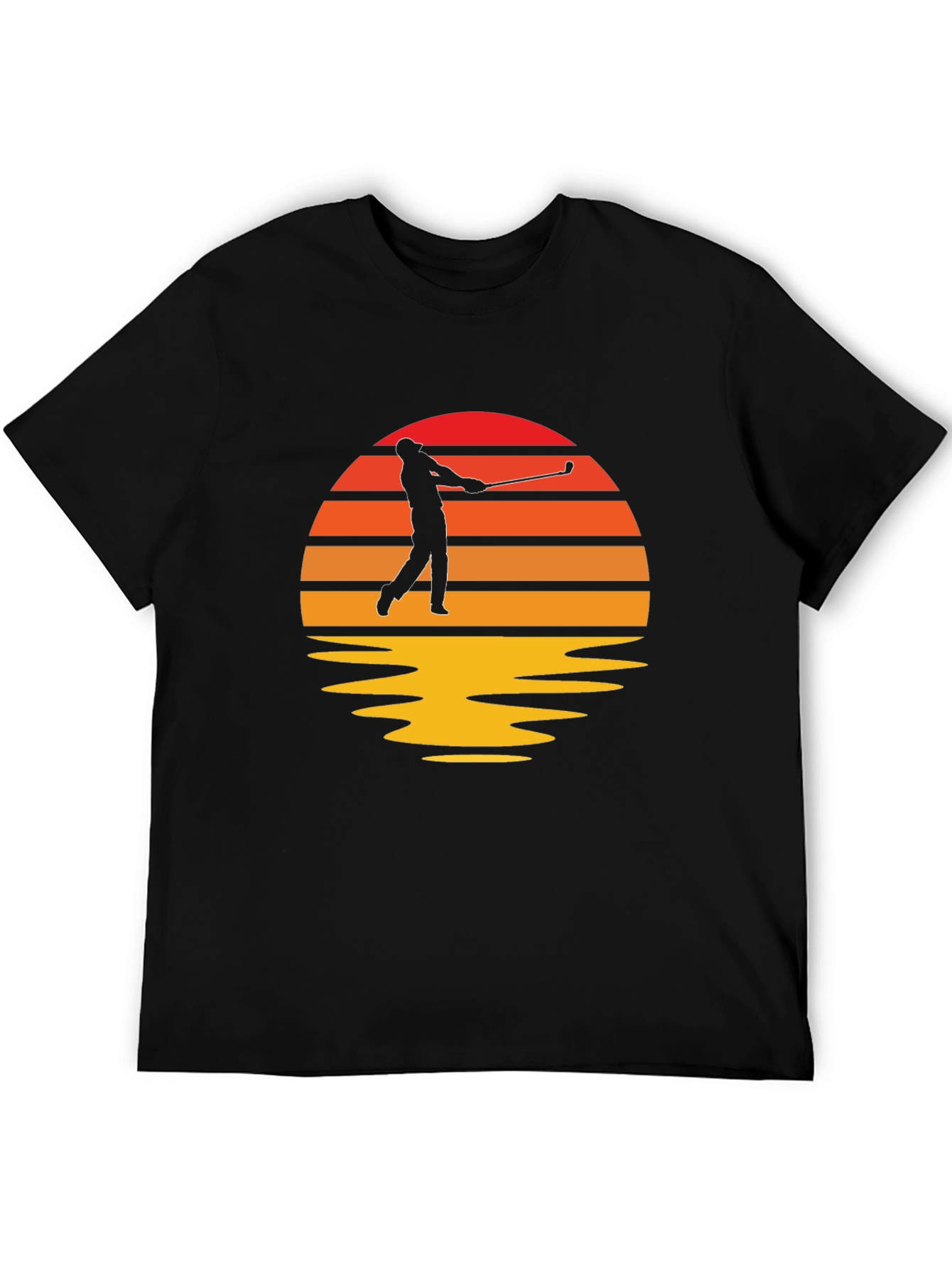 Retro Golfer Sunset Black T-Shirt
