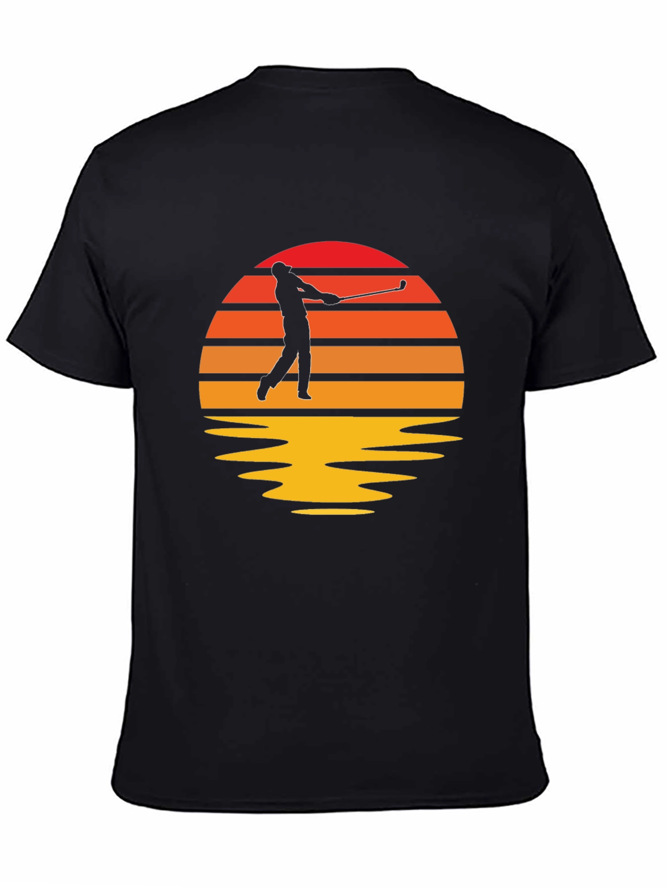 Retro Golfer Sunset Black T-Shirt