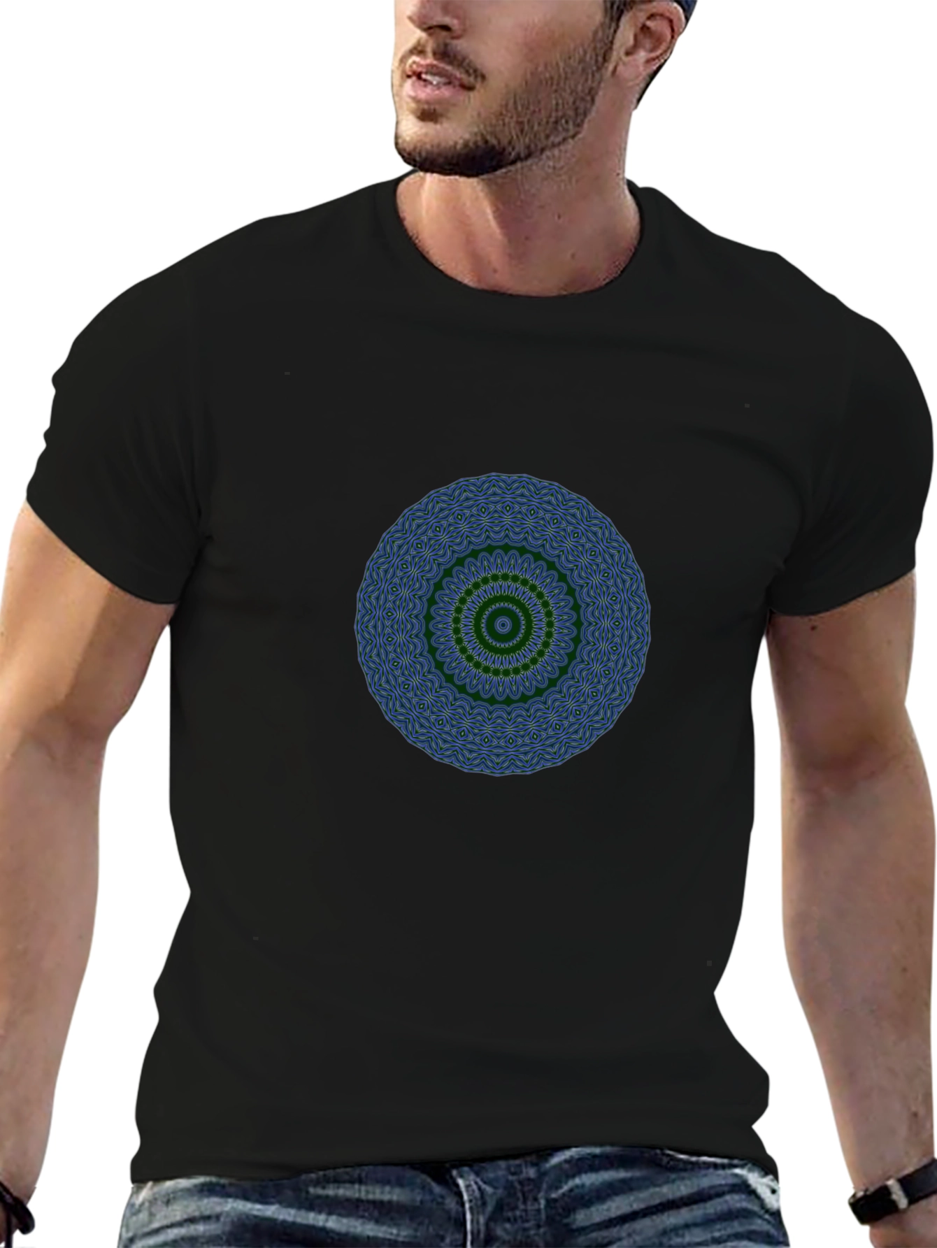 Mens Black T-Shirt with Mandala Design