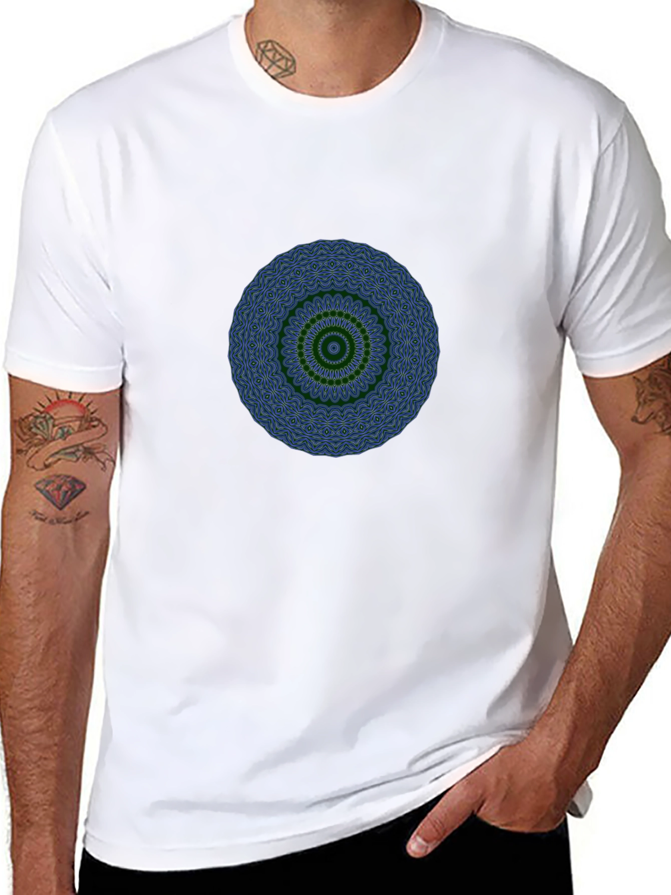 Mens Black T-Shirt with Mandala Design