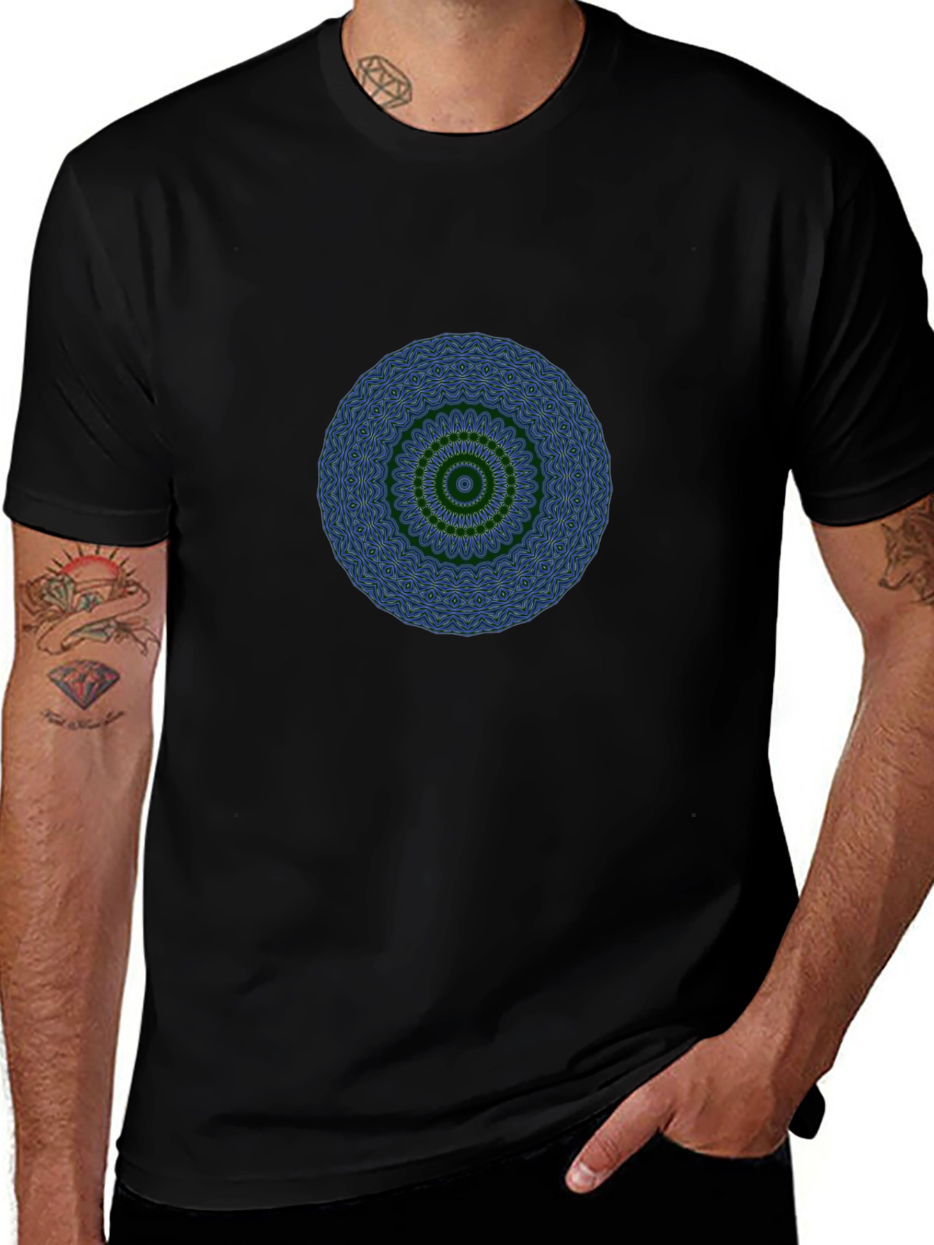 Mens Black T-Shirt with Mandala Design