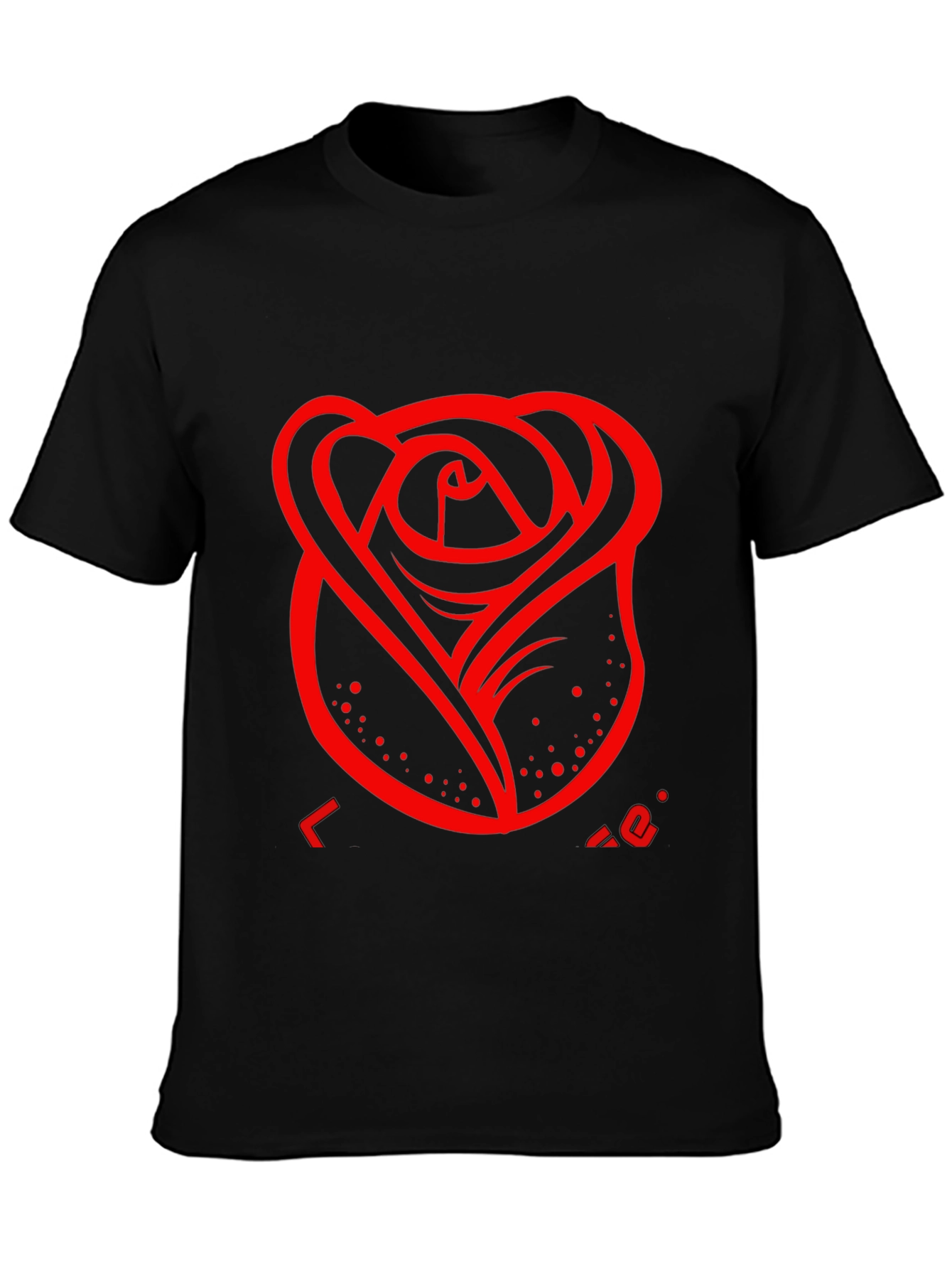 Mens Black T-Shirt with Red Rose Design