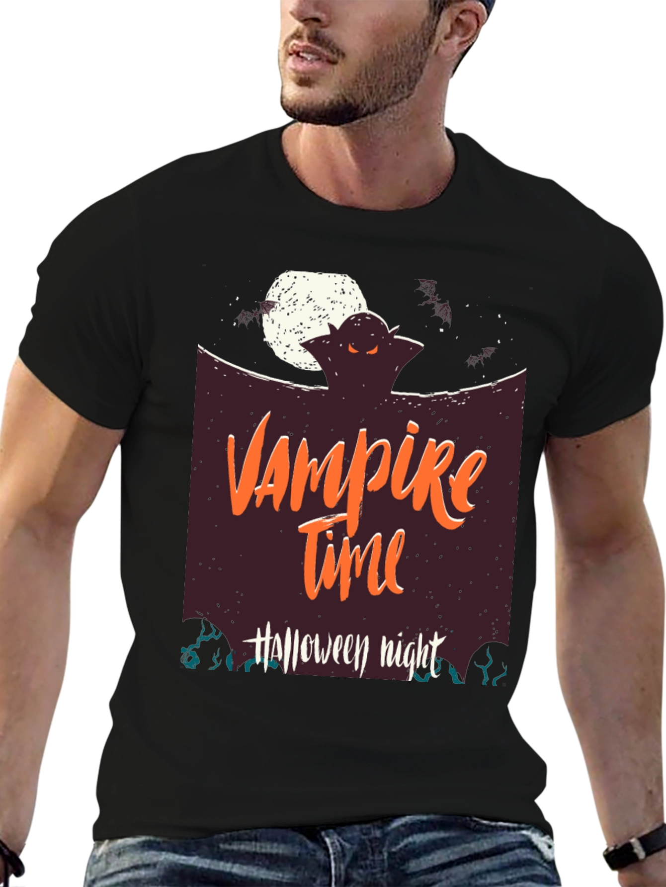 Vampire Time Halloween Night Black T-Shirt