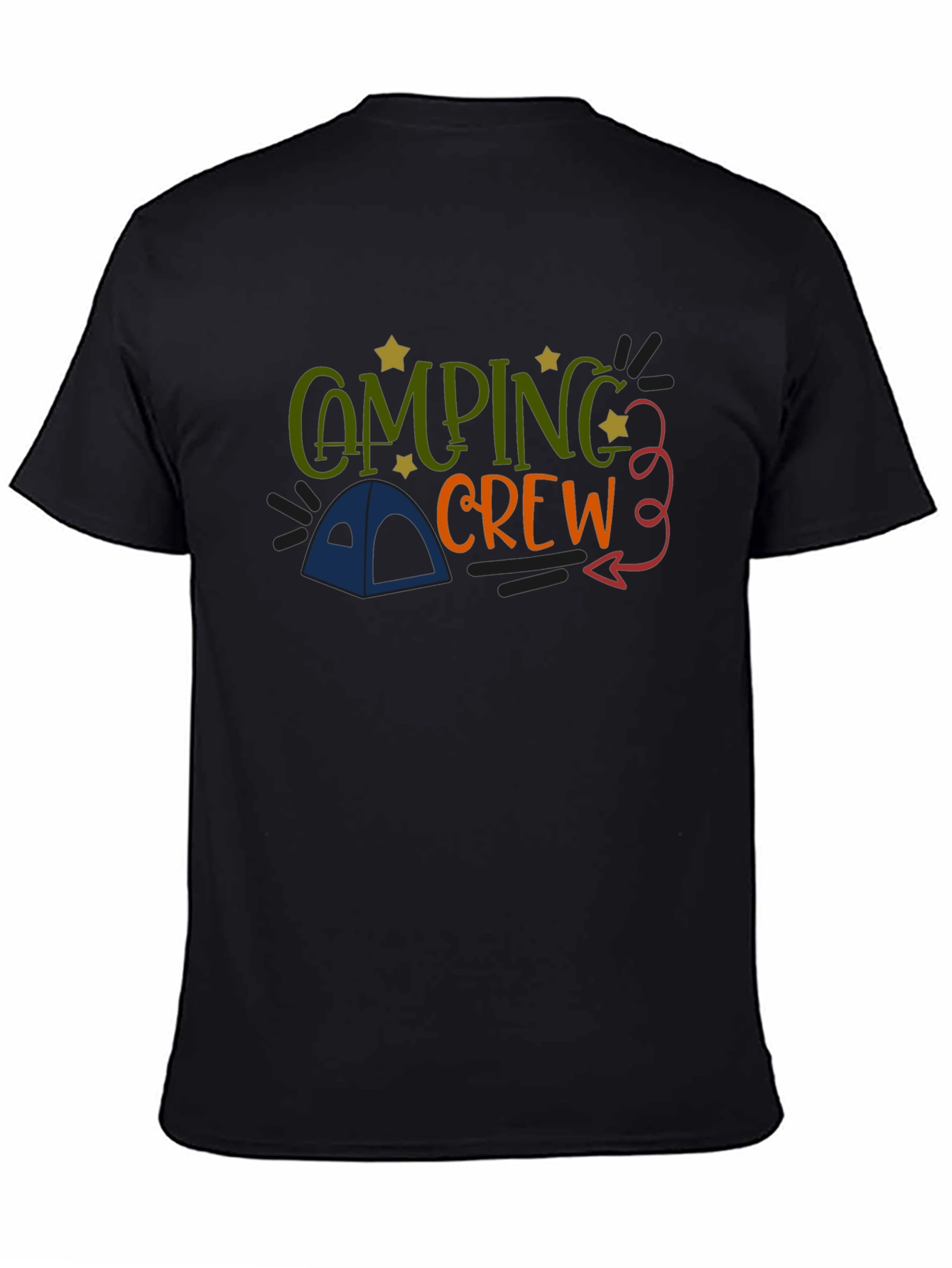 Camping Crew Black Cotton Graphic T-Shirt
