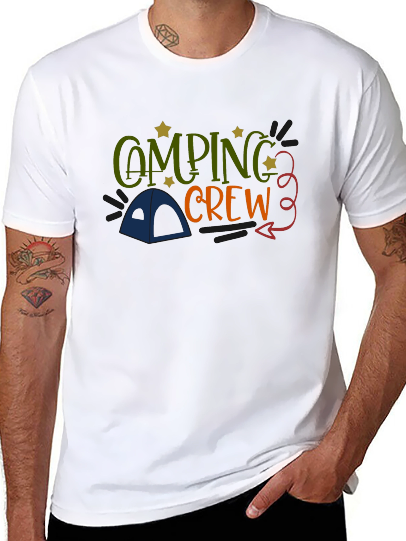 Camping Crew Black Cotton Graphic T-Shirt