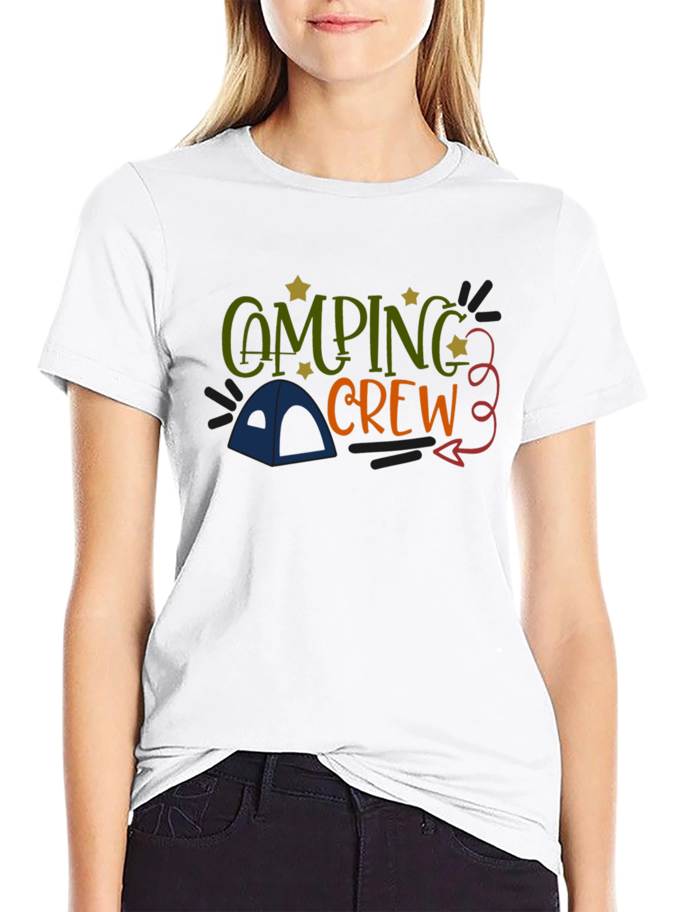 Camping Crew Black Cotton Graphic T-Shirt