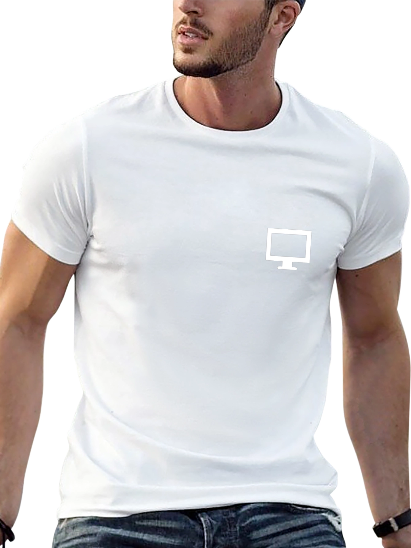 Modern Minimalist Black T-Shirt with Computer Icon