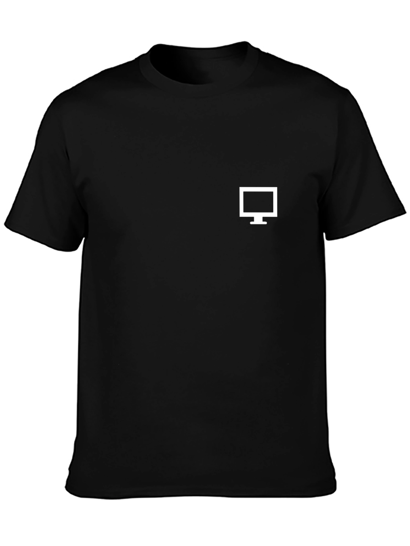 Modern Minimalist Black T-Shirt with Computer Icon